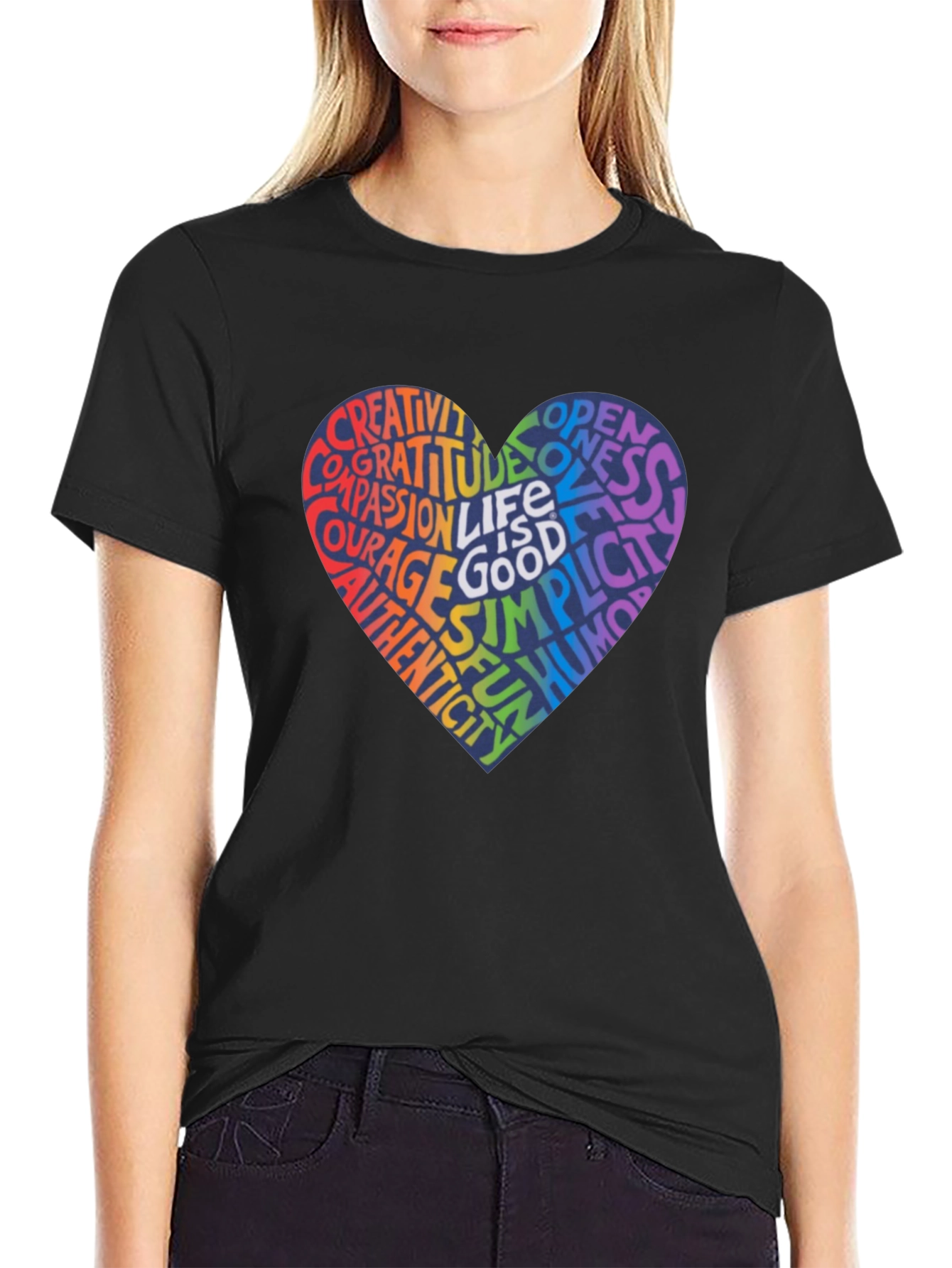 Rainbow Heart Word Art T-Shirt - Inspirational Design