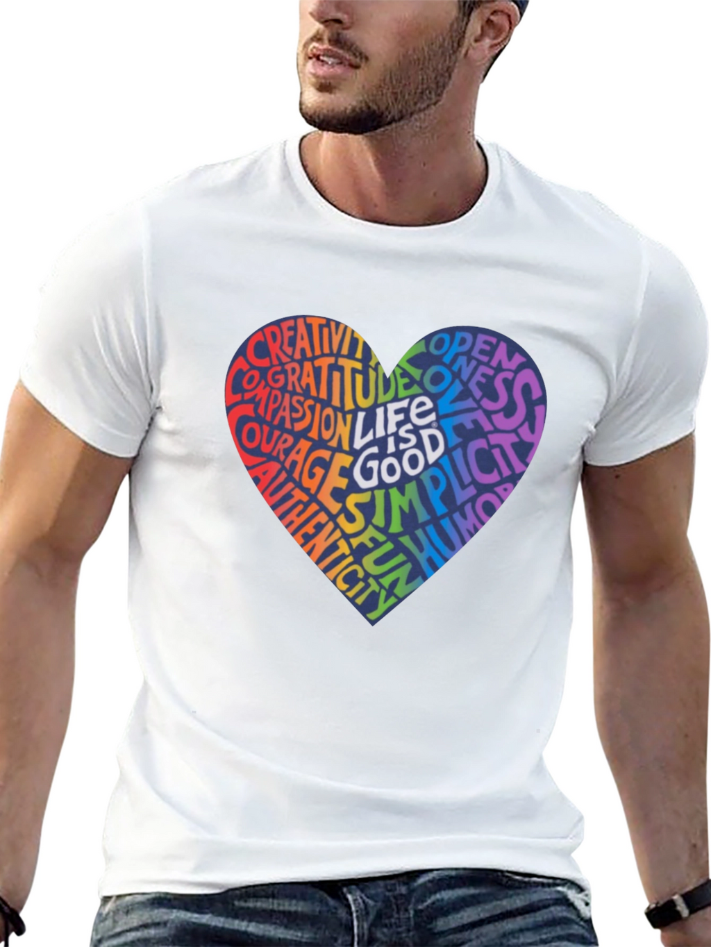 Rainbow Heart Word Art T-Shirt - Inspirational Design