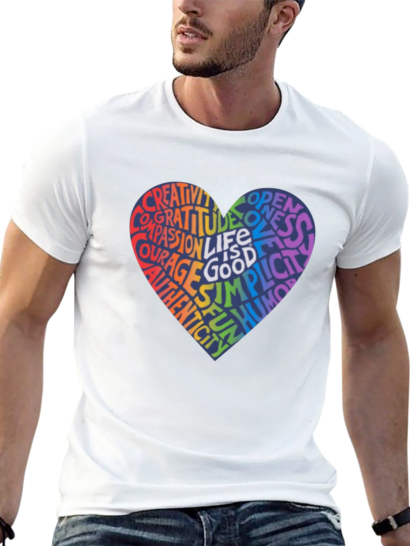 Rainbow Heart Word Art T-Shirt - Inspirational Design