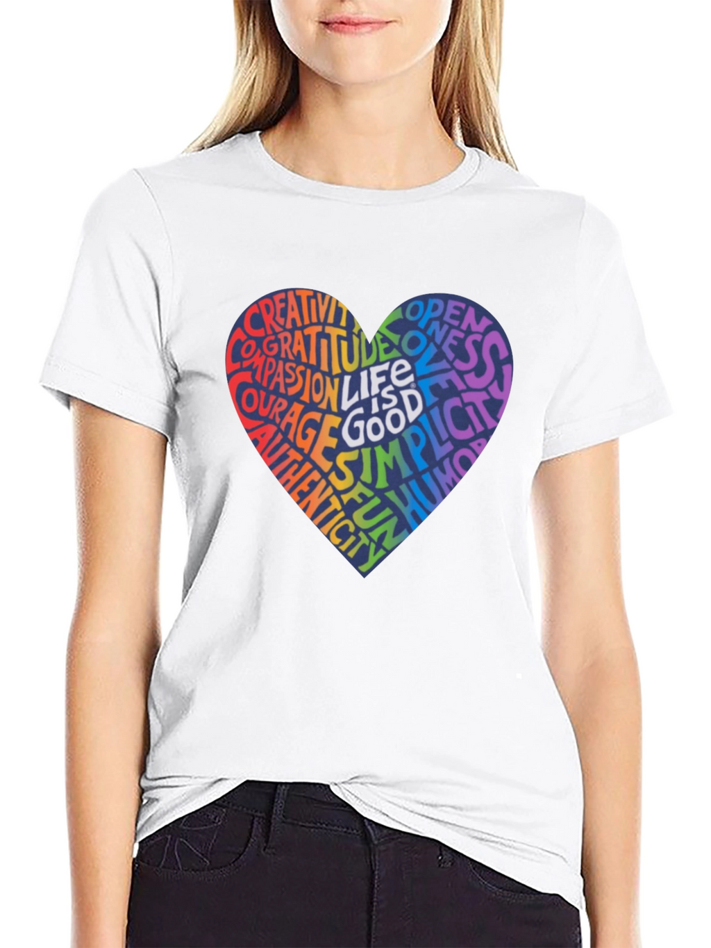Rainbow Heart Word Art T-Shirt - Inspirational Design