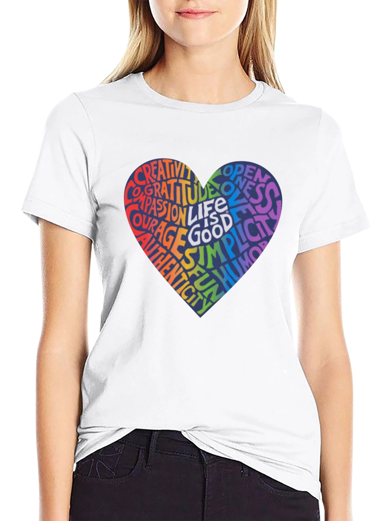 Rainbow Heart Word Art T-Shirt - Inspirational Design