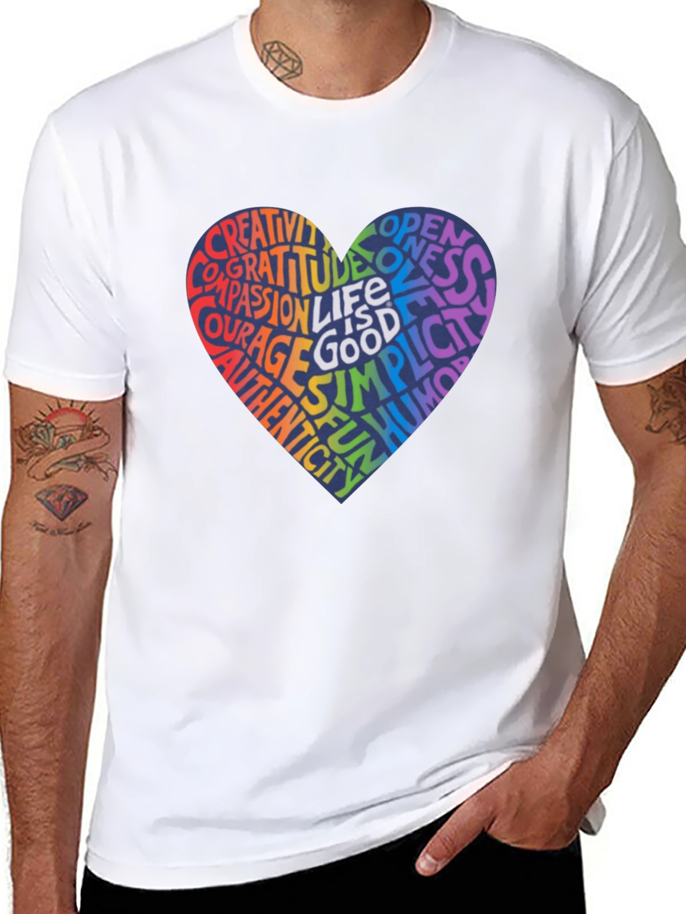 Rainbow Heart Word Art T-Shirt - Inspirational Design