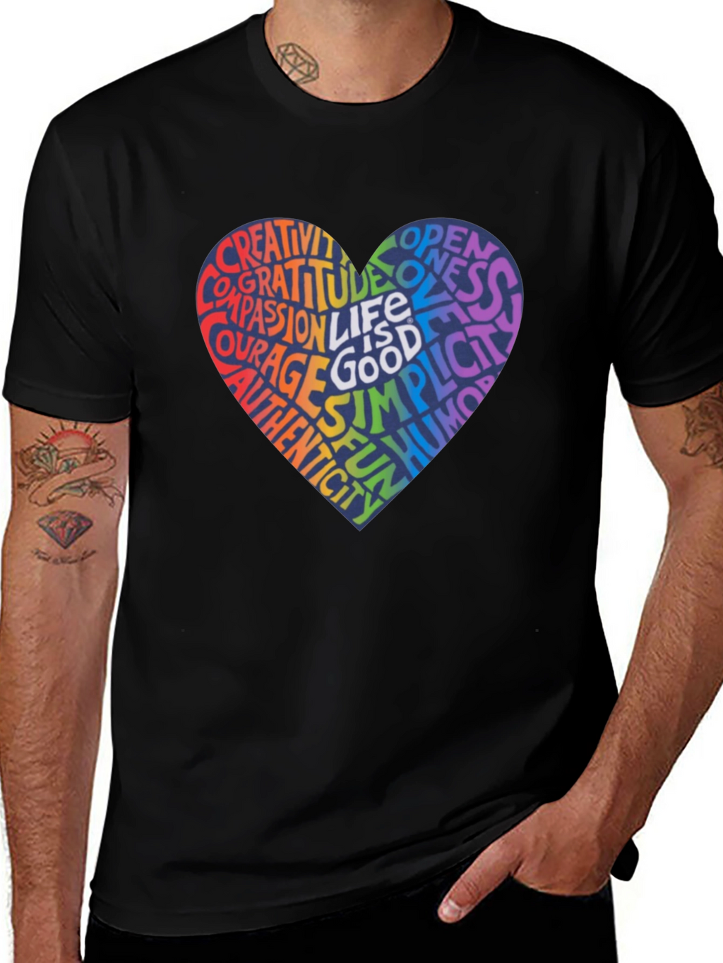 Rainbow Heart Word Art T-Shirt - Inspirational Design