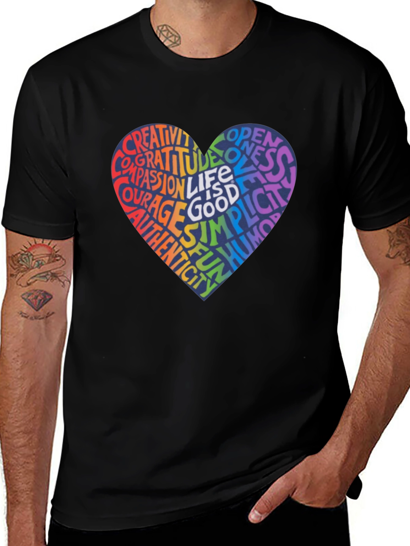 Rainbow Heart Word Art T-Shirt - Inspirational Design