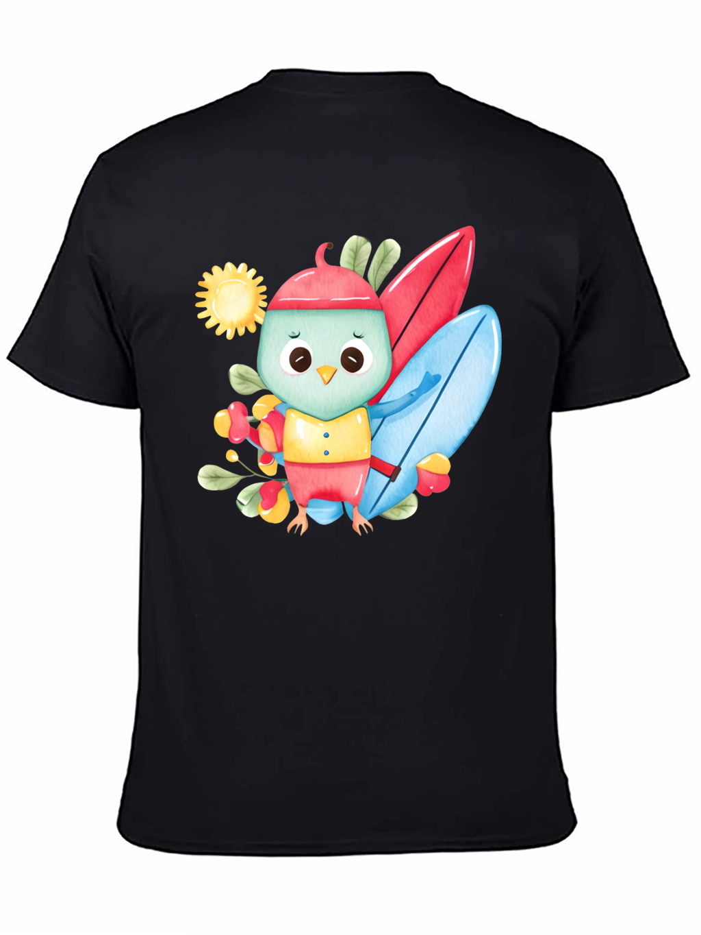 Surfing Bird Black T-Shirt
