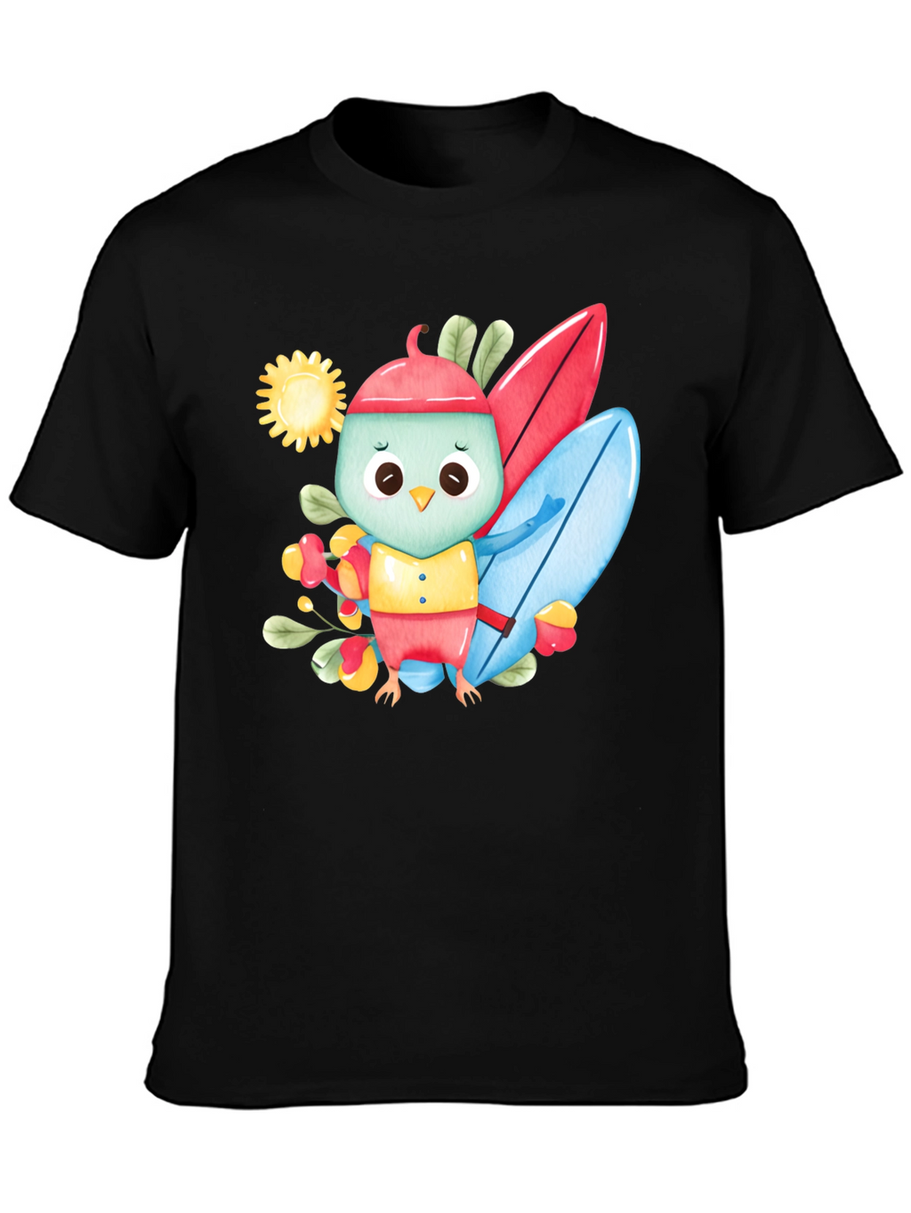 Surfing Bird Black T-Shirt