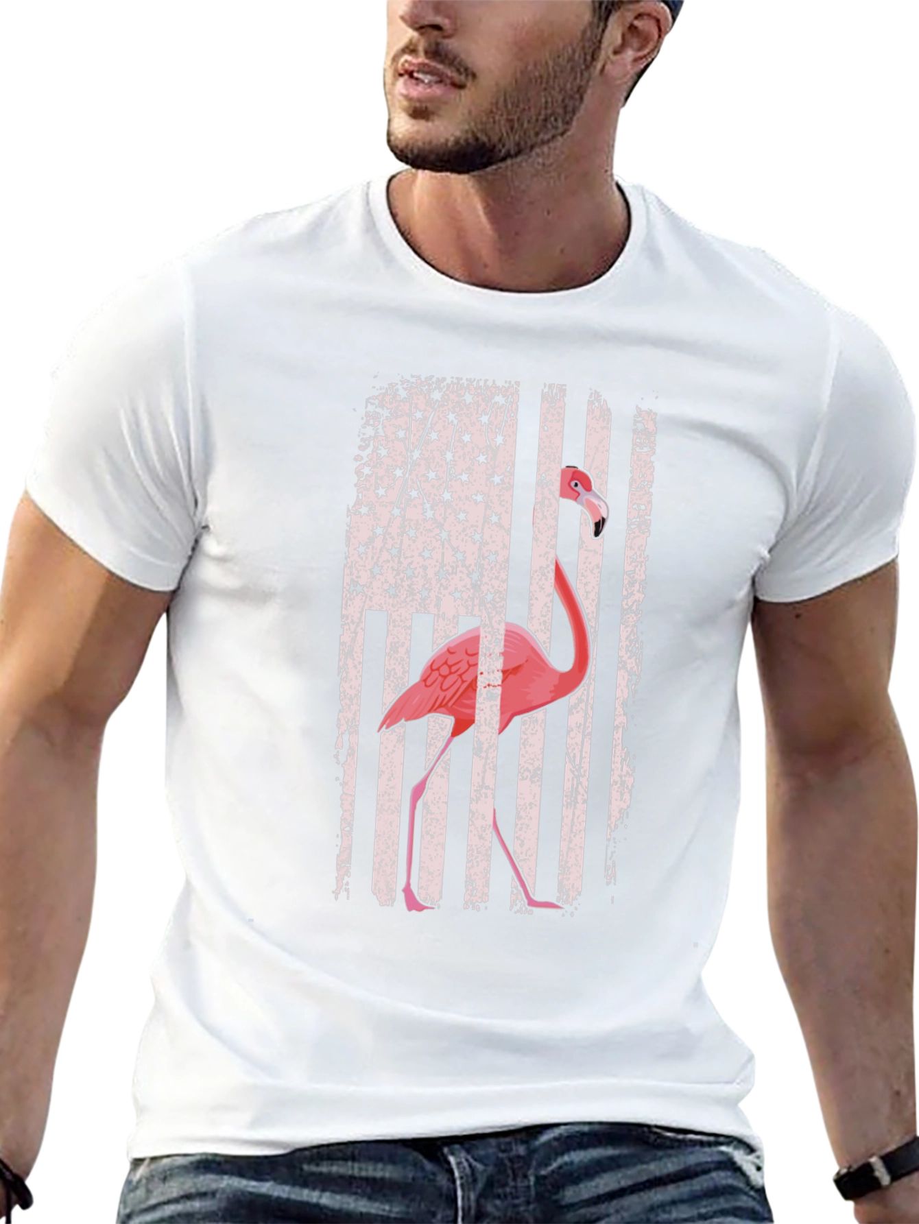 Flamingo American Flag Graphic Tee