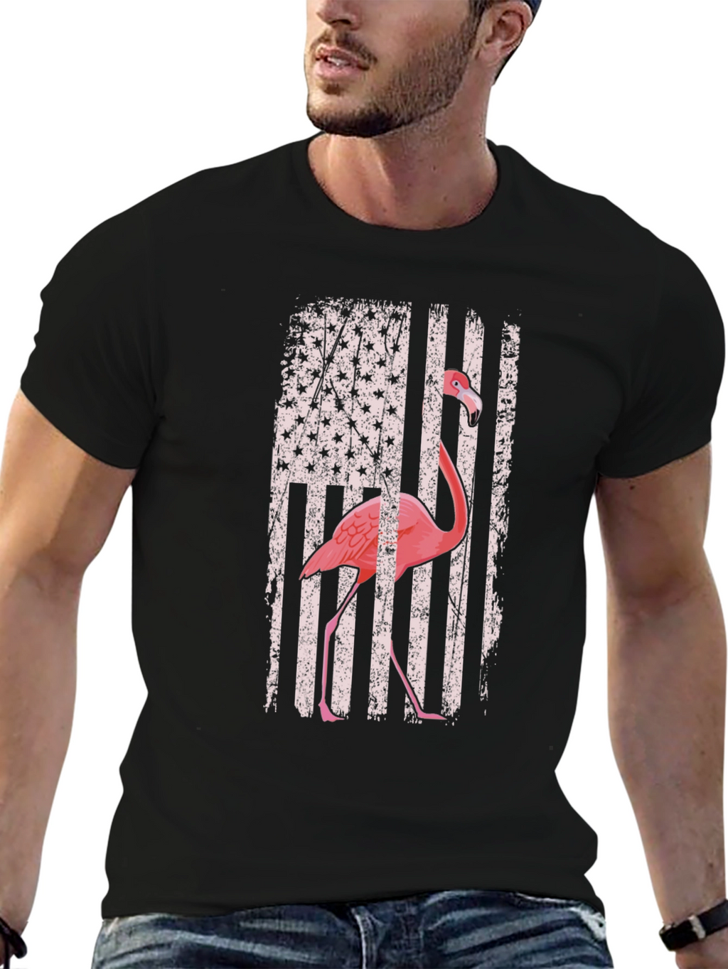Flamingo American Flag Graphic Tee