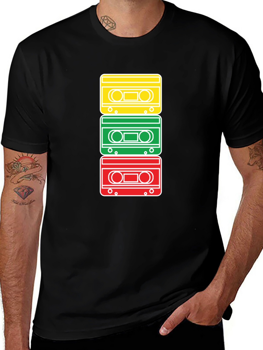Retro Cassette Tape Stack Graphic T-Shirt