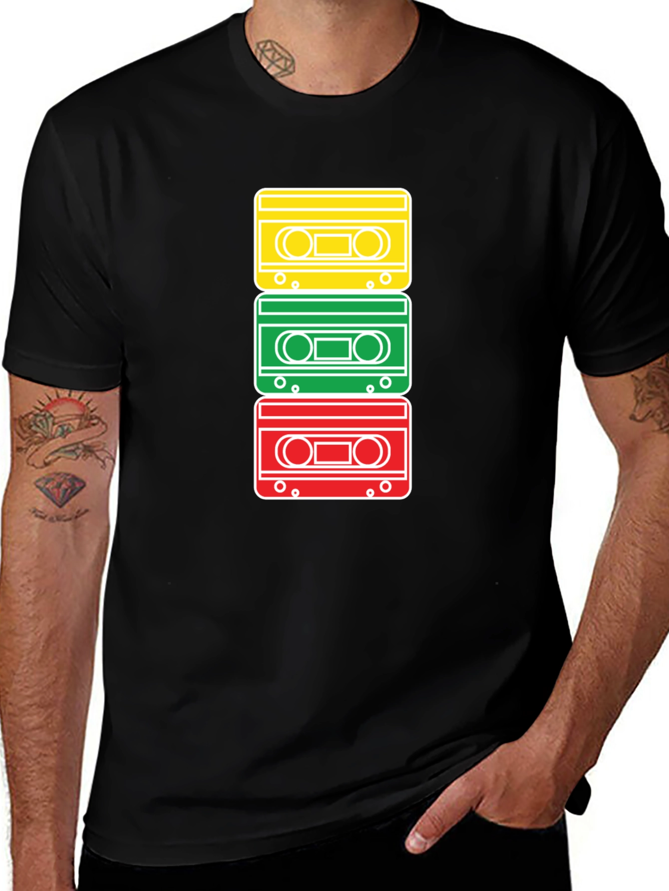 Retro Cassette Tape Stack Graphic T-Shirt