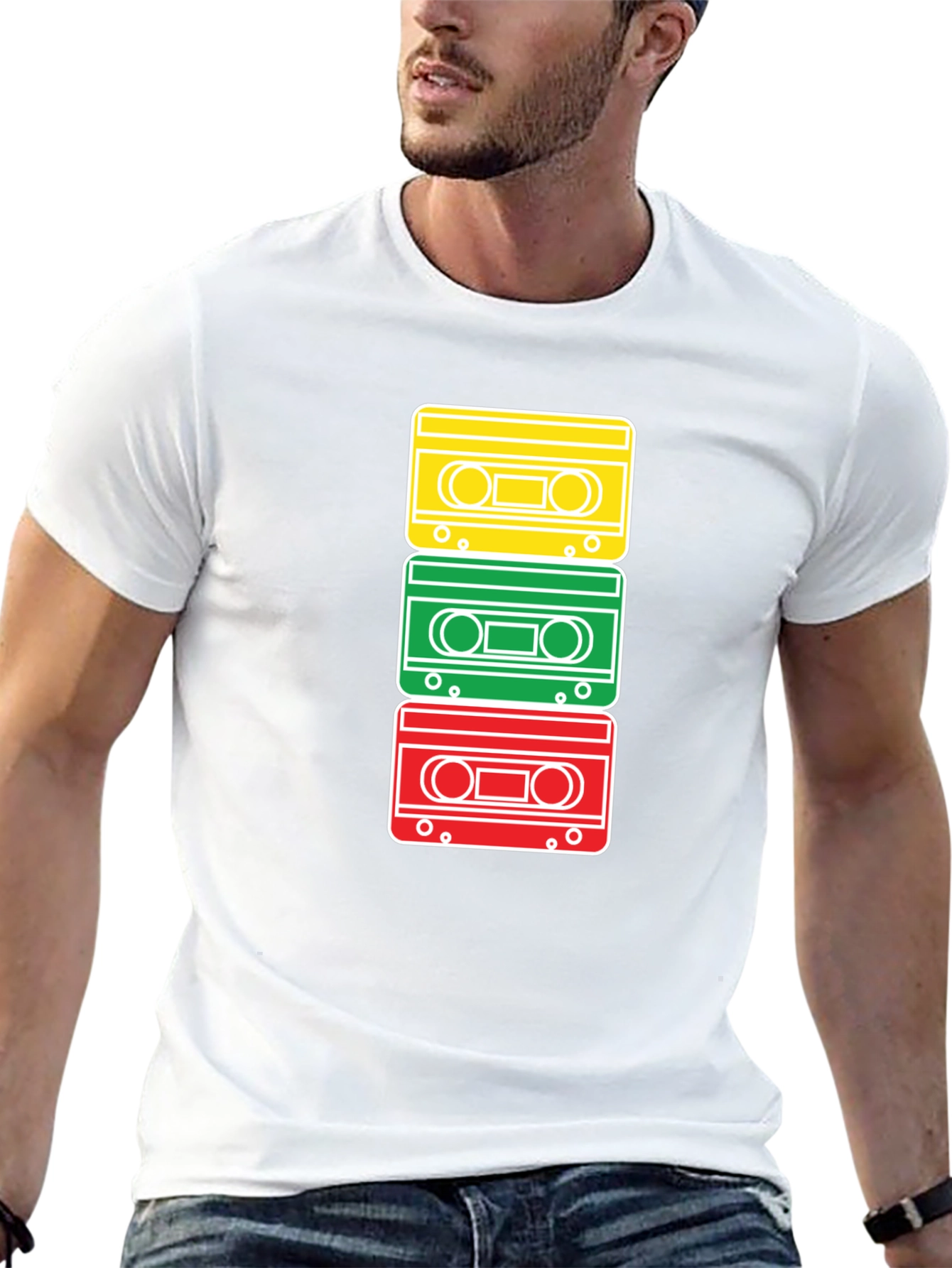 Retro Cassette Tape Stack Graphic T-Shirt