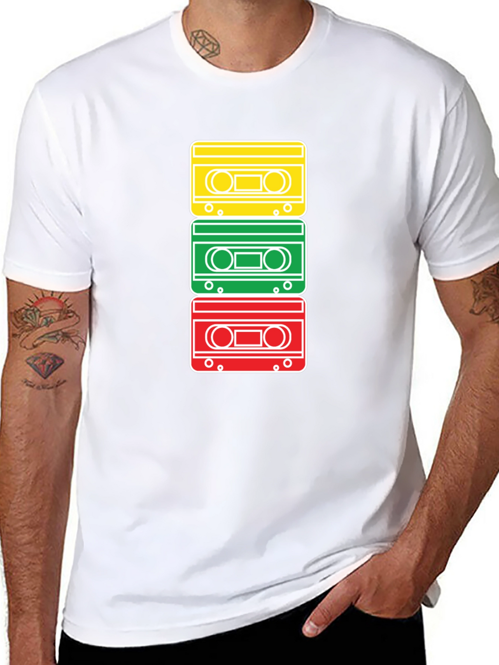 Retro Cassette Tape Stack Graphic T-Shirt