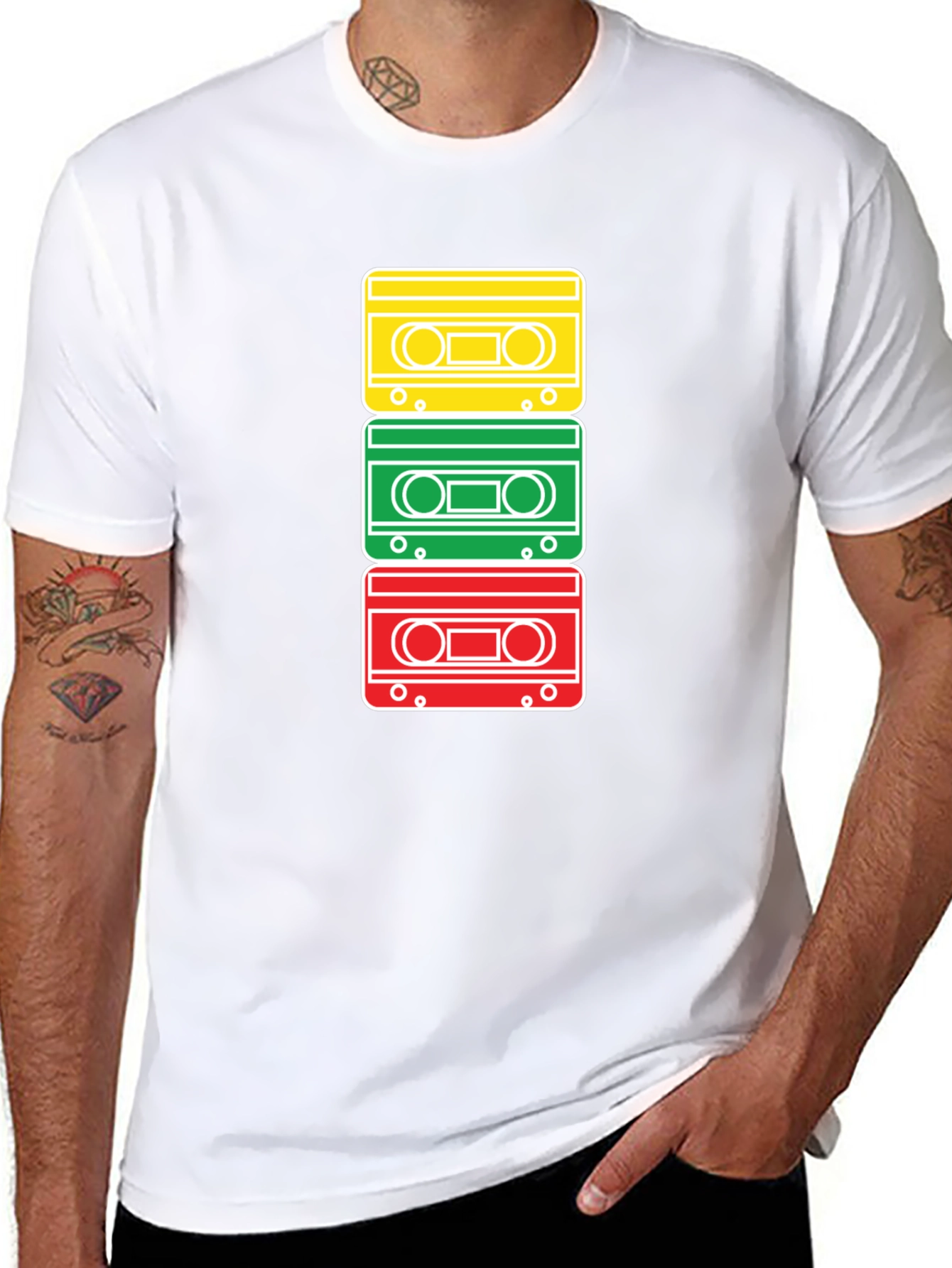 Retro Cassette Tape Stack Graphic T-Shirt