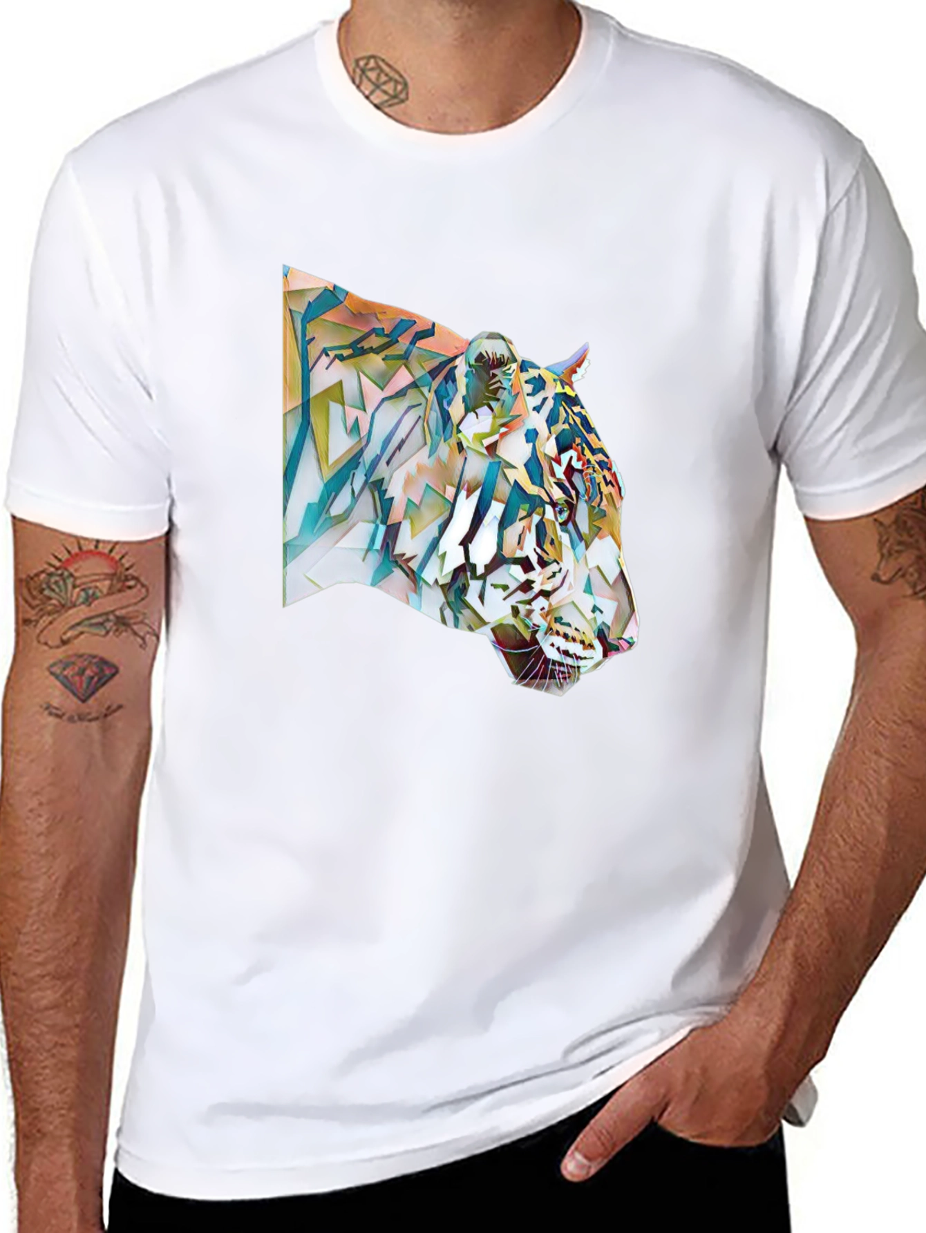 Abstract Tiger Graphic Tee - Cool Mens T-Shirt