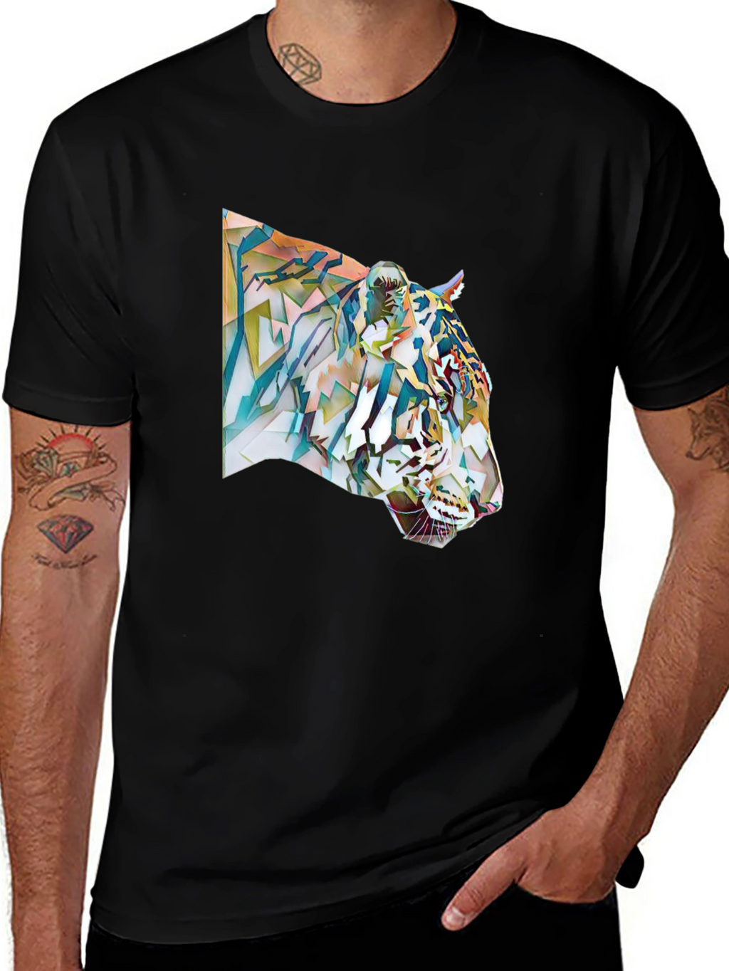 Abstract Tiger Graphic Tee - Cool Mens T-Shirt