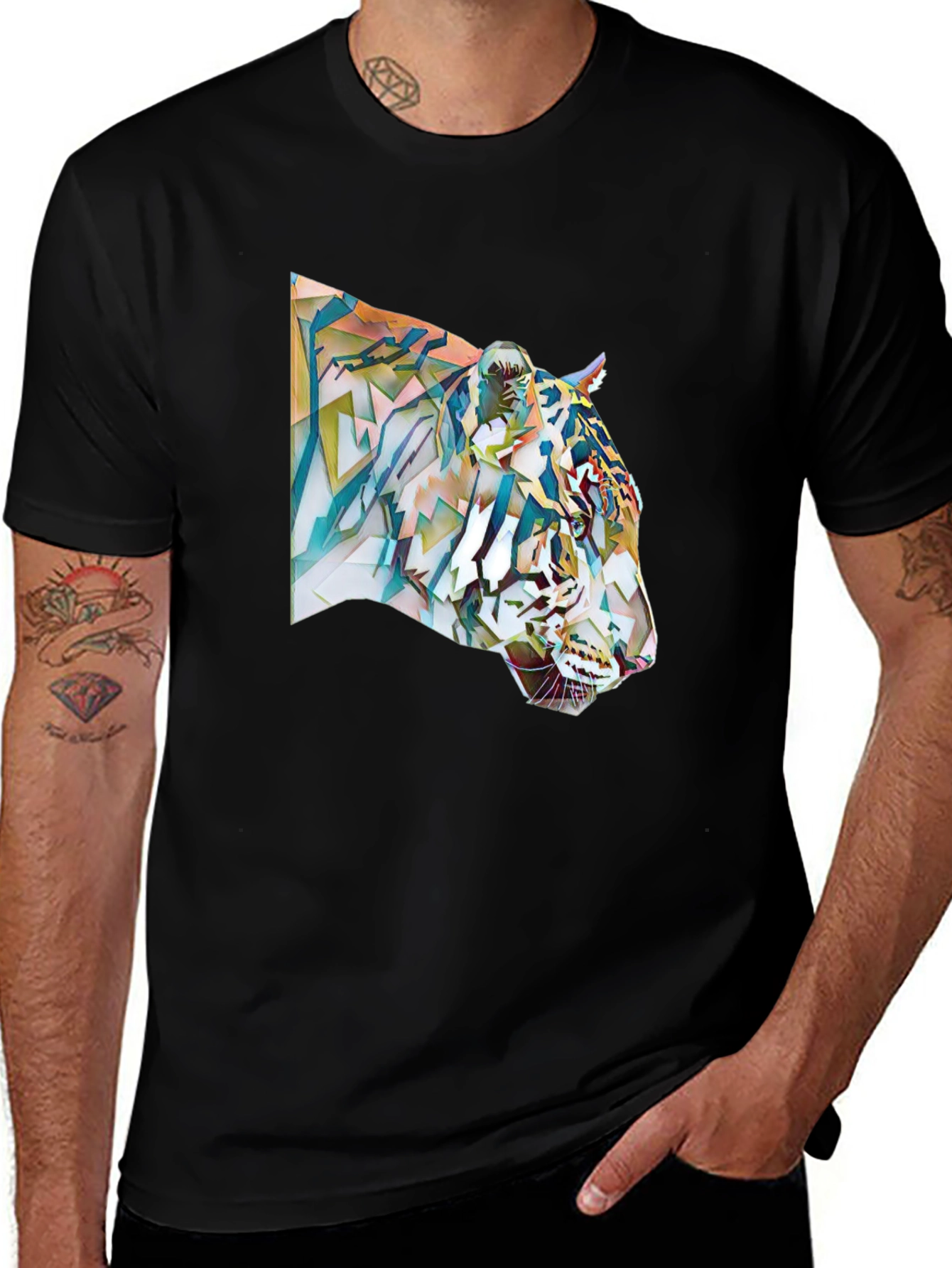 Abstract Tiger Graphic Tee - Cool Mens T-Shirt