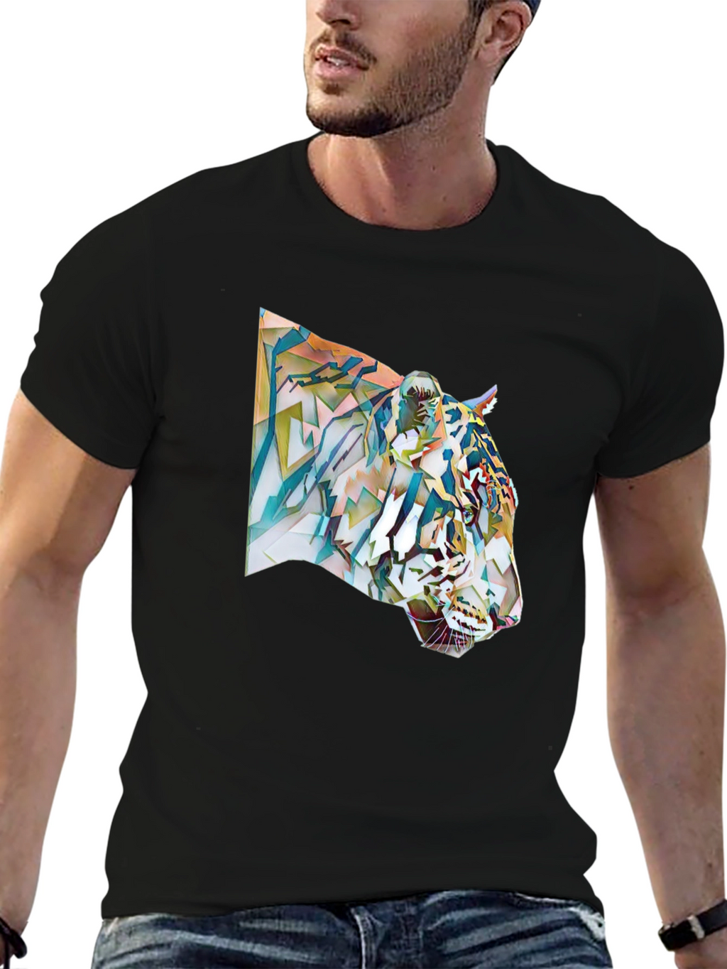Abstract Tiger Graphic Tee - Cool Mens T-Shirt