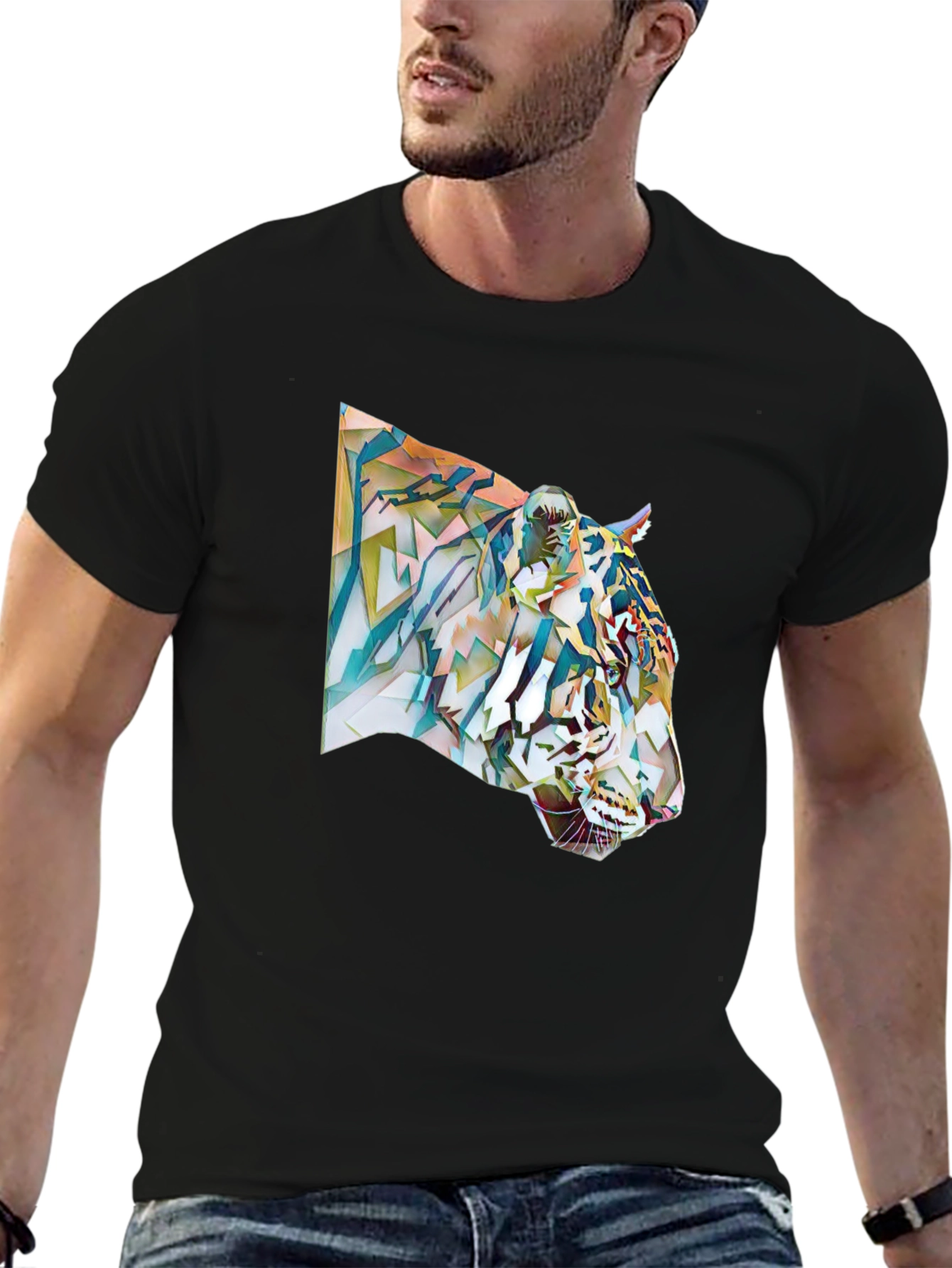 Abstract Tiger Graphic Tee - Cool Mens T-Shirt