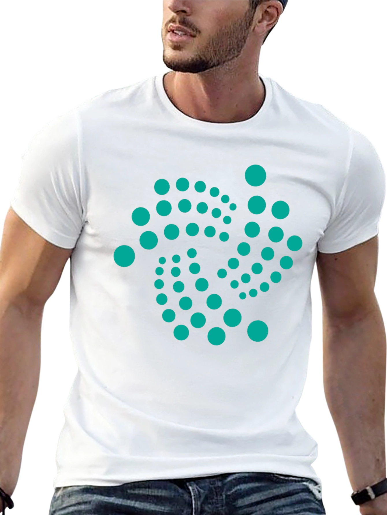 Geometric Teal Dot Graphic Black T-Shirt