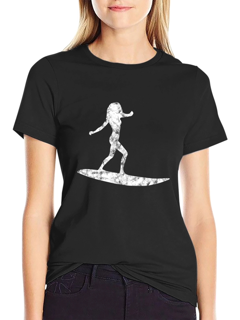 Surfer Girl Graphic Tee - Black Cotton T-Shirt