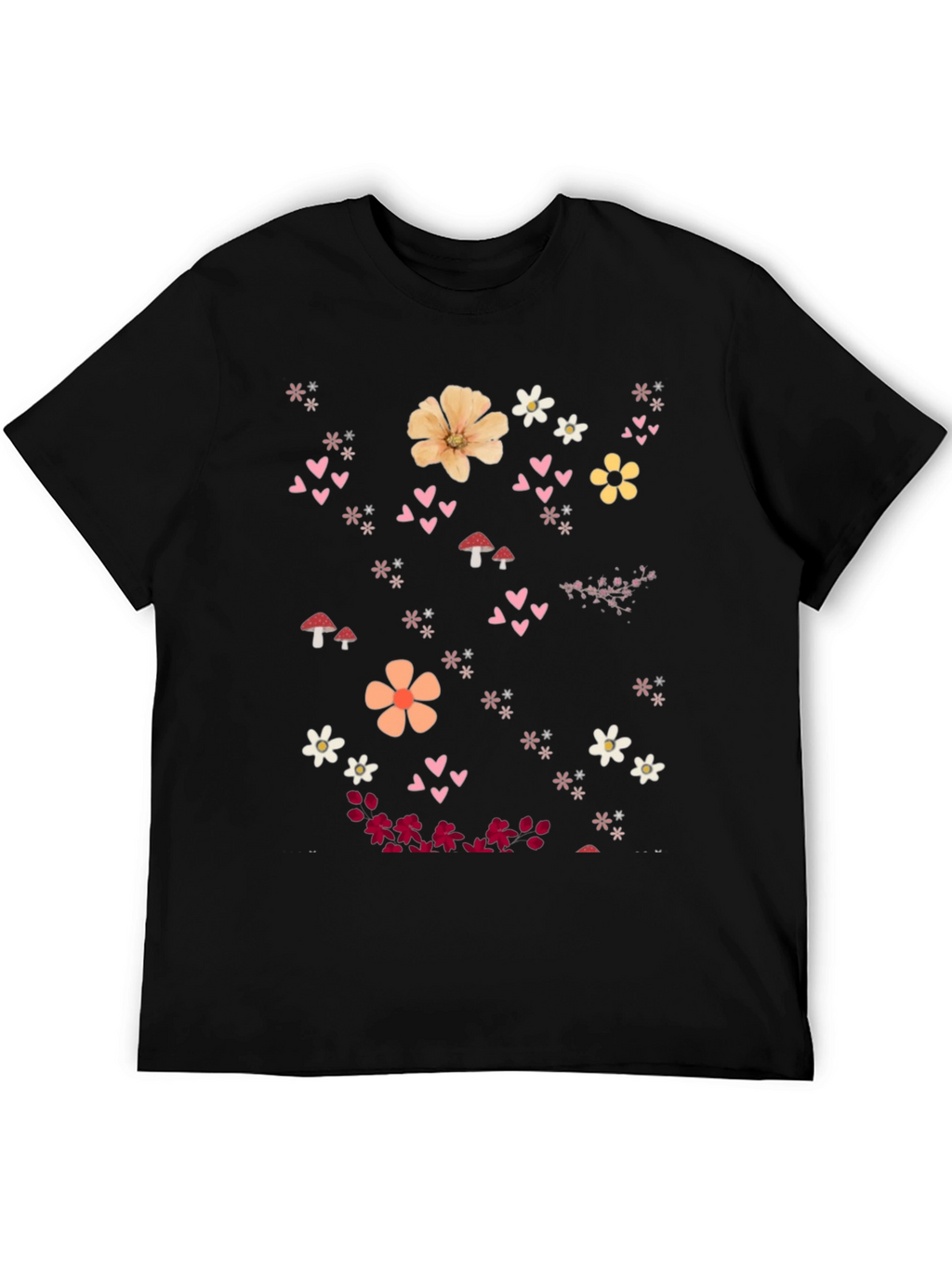 Floral Heart Graphic Black T-Shirt