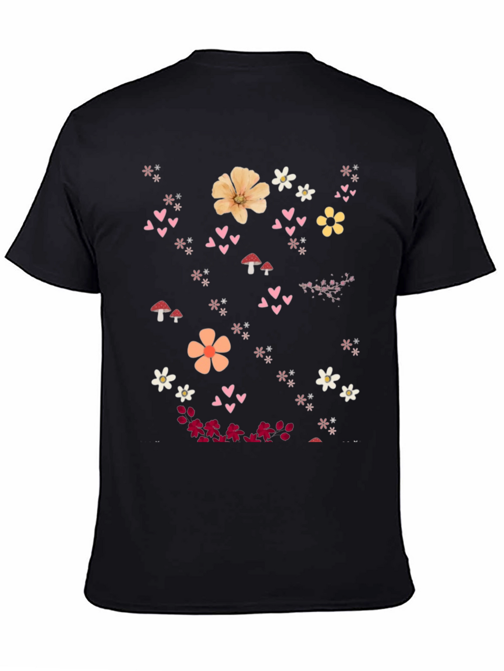Floral Heart Graphic Black T-Shirt