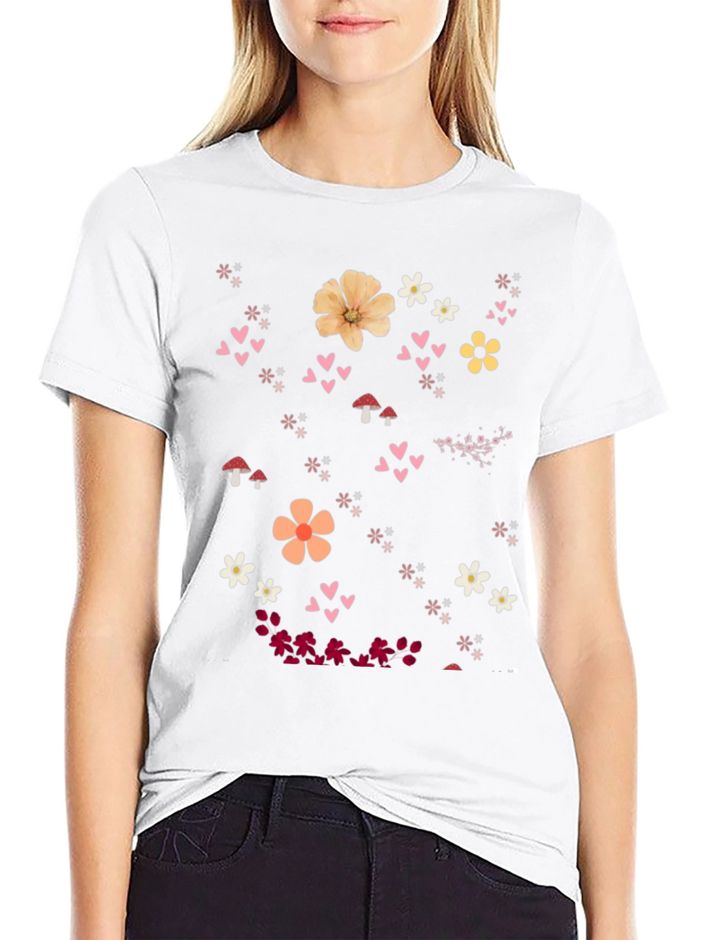 Floral Heart Graphic Black T-Shirt