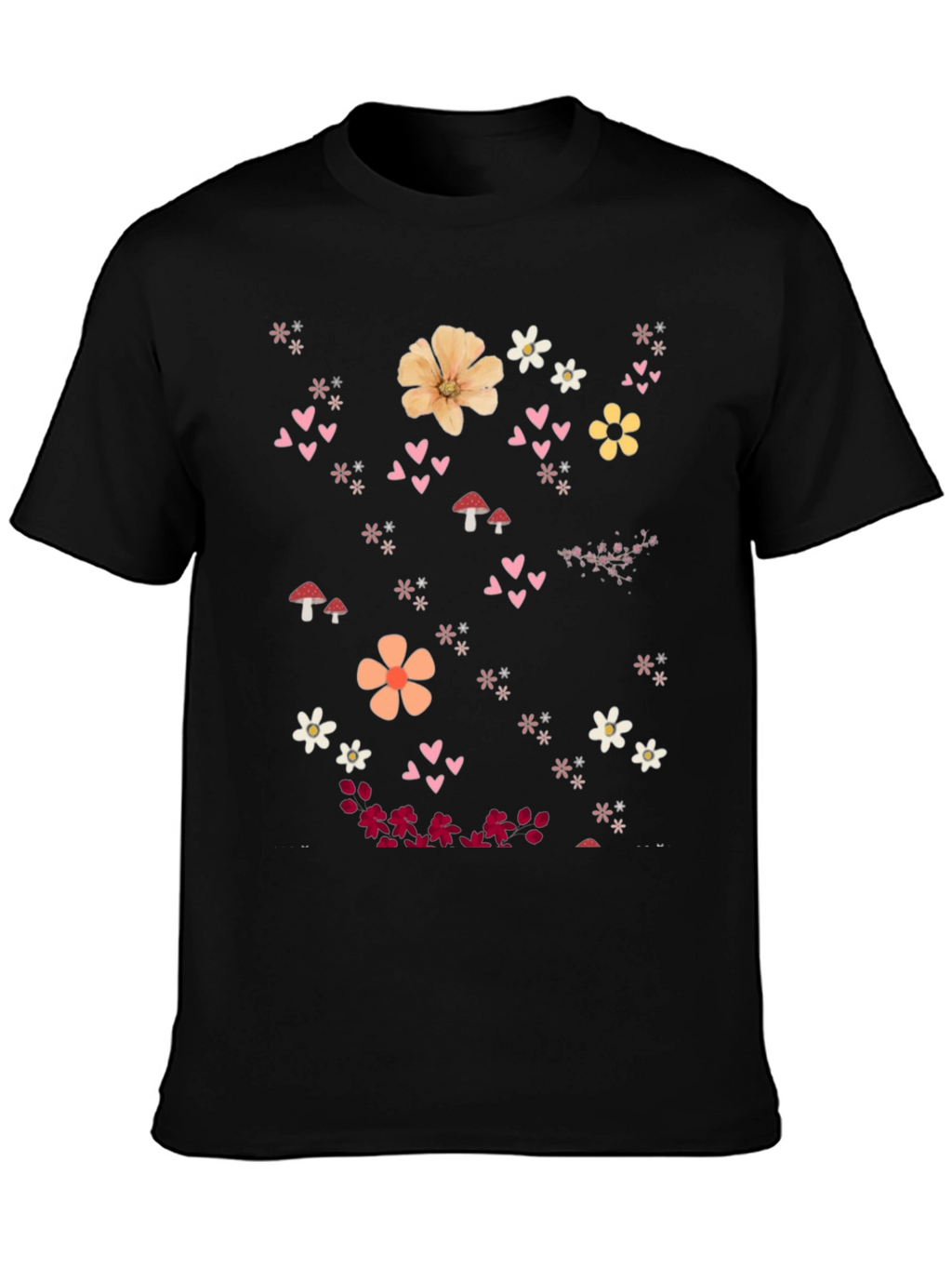 Floral Heart Graphic Black T-Shirt