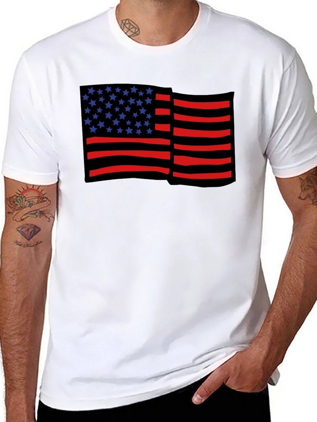 American Flag Graphic Print Black Tee