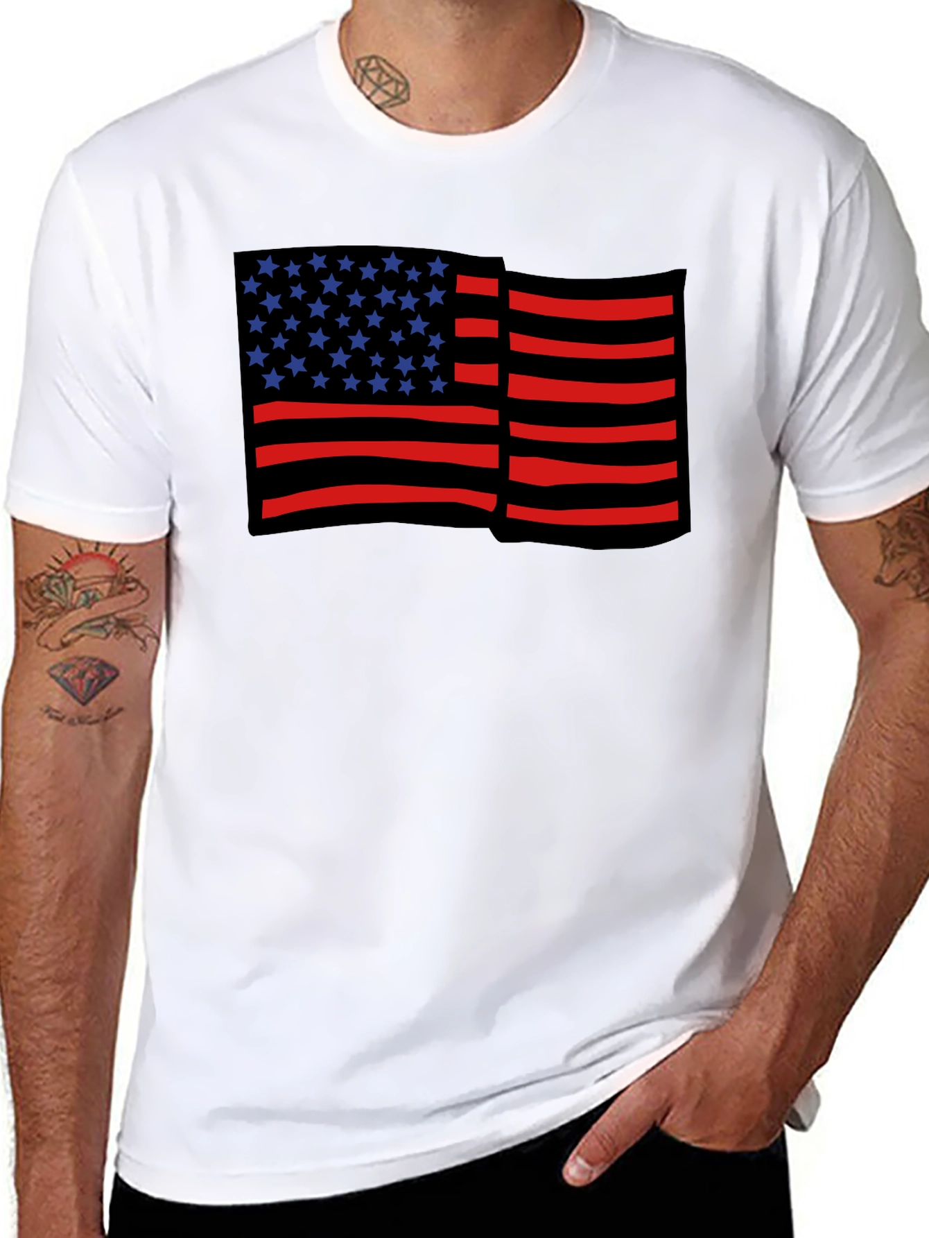 American Flag Graphic Print Black Tee