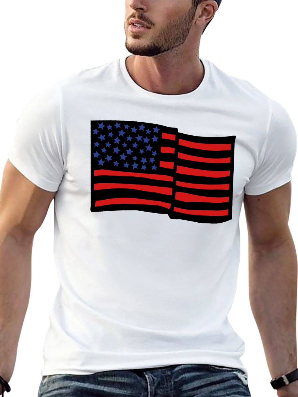 American Flag Graphic Print Black Tee