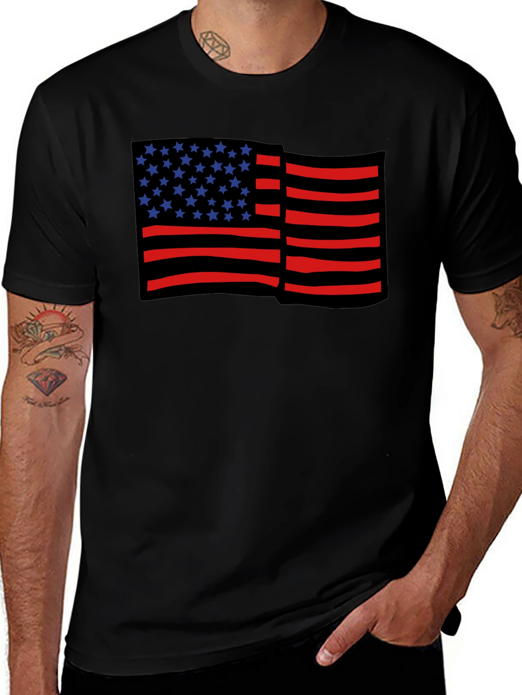 American Flag Graphic Print Black Tee