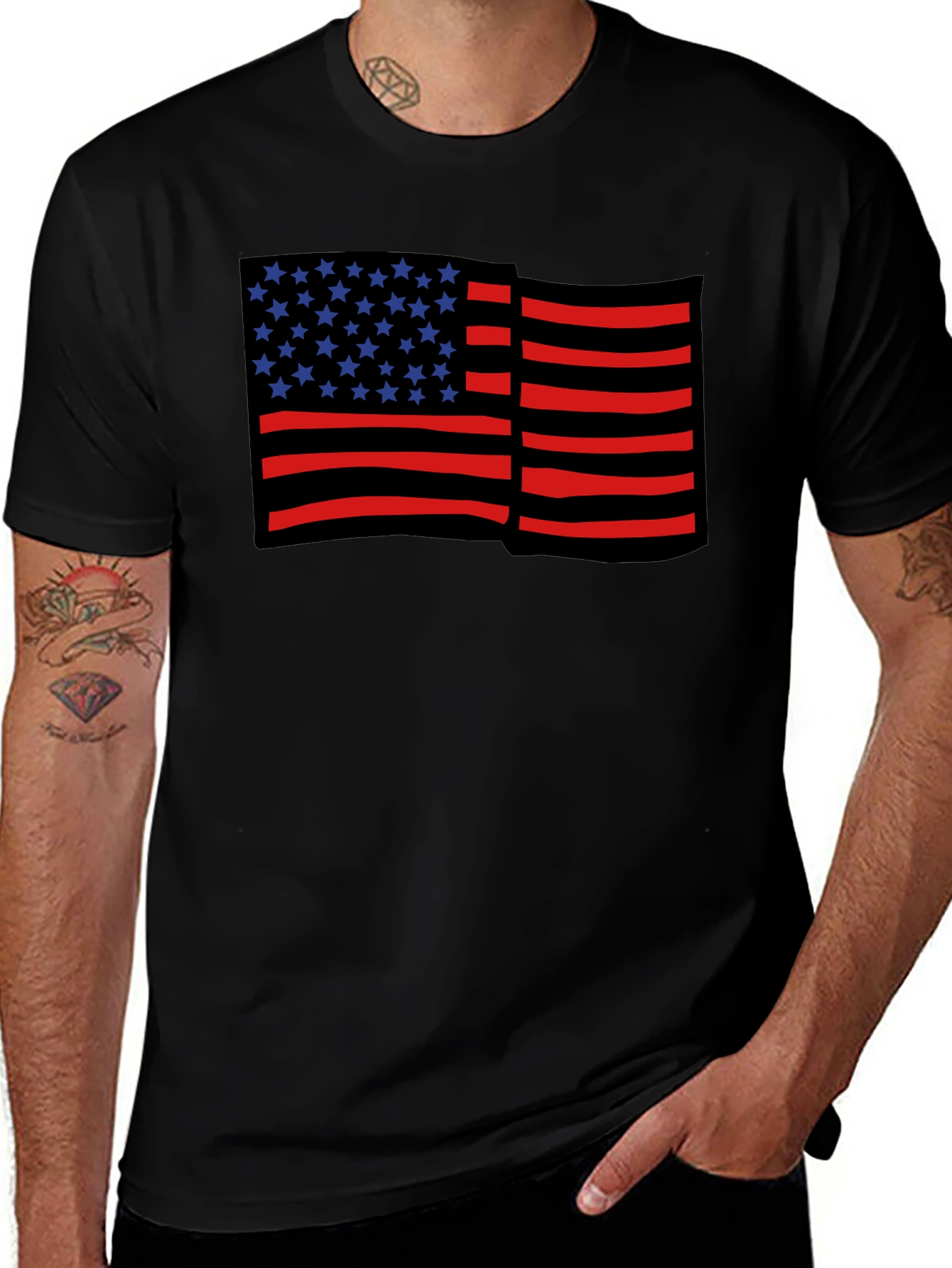 American Flag Graphic Print Black Tee