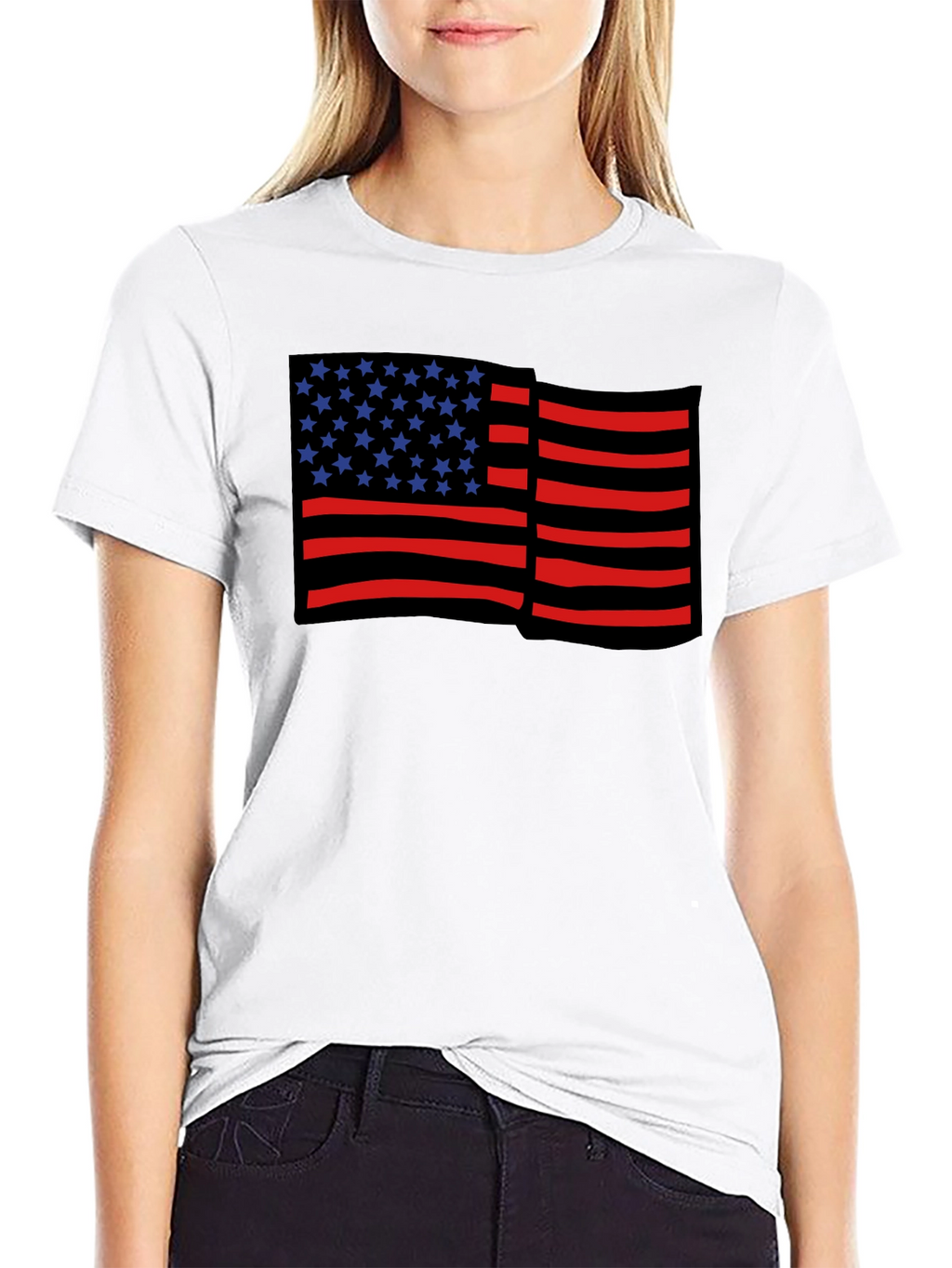 American Flag Graphic Print Black Tee
