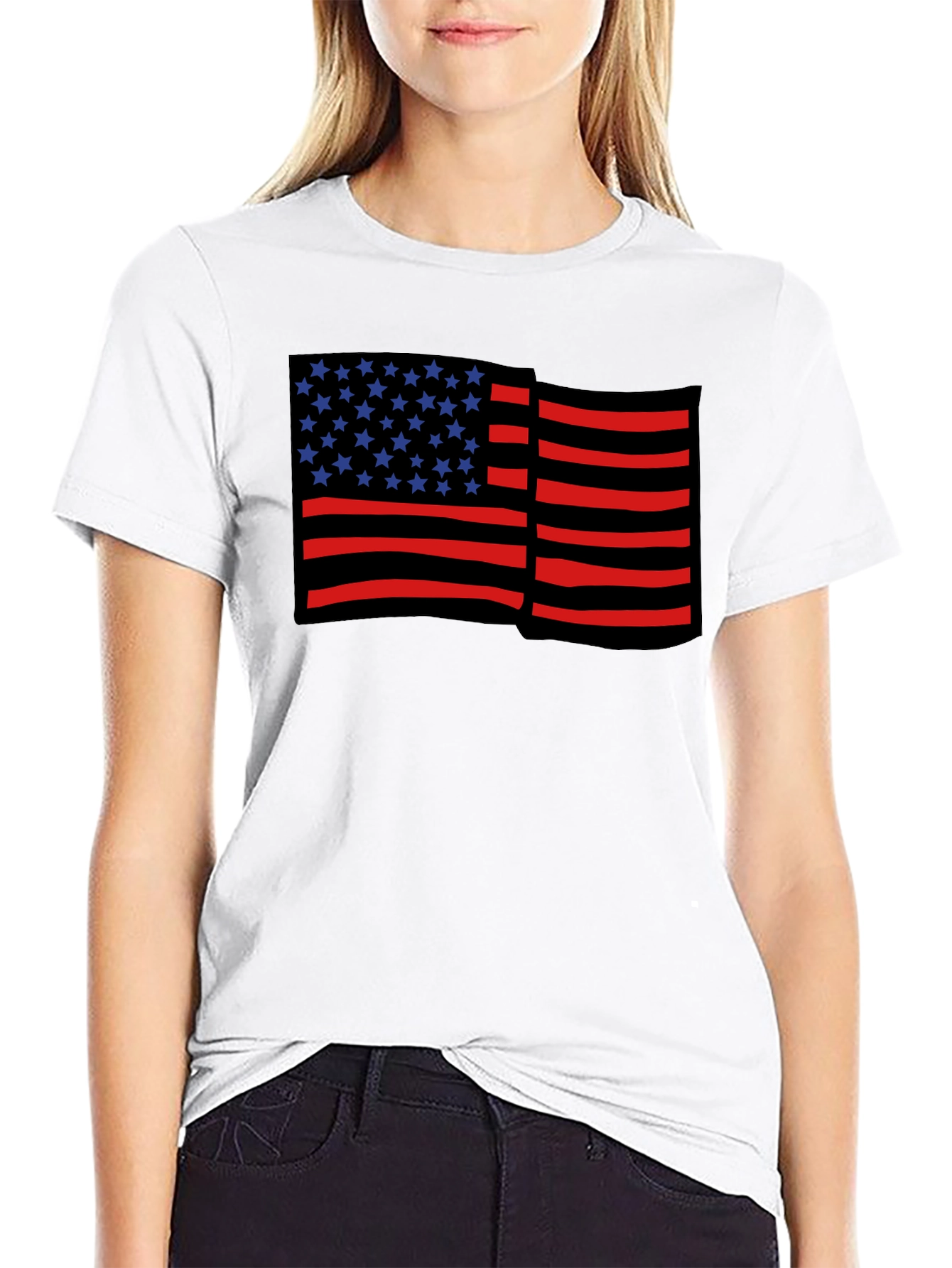 American Flag Graphic Print Black Tee