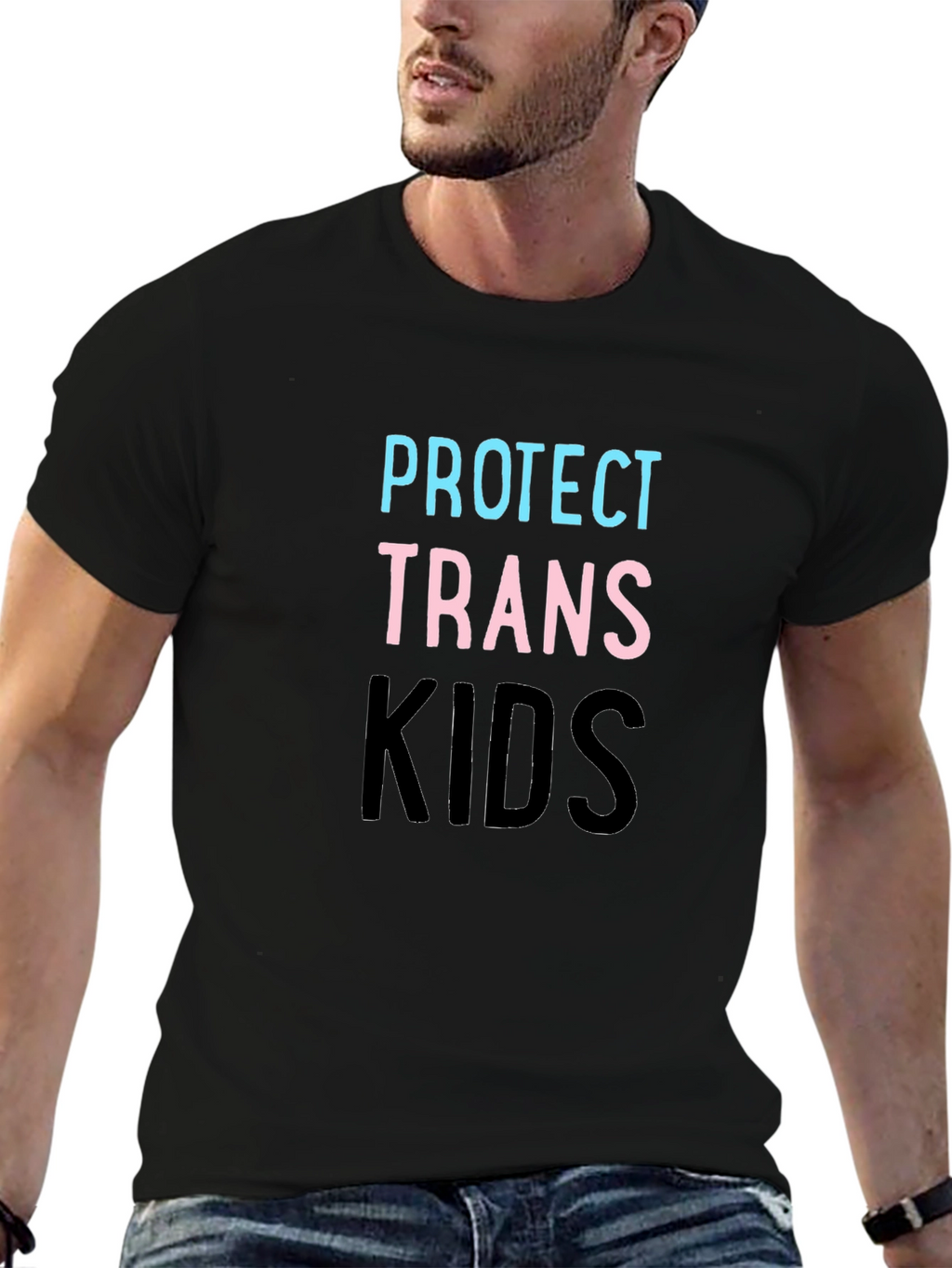 Protect Trans Kids T-Shirt - Black Cotton Blend Tee