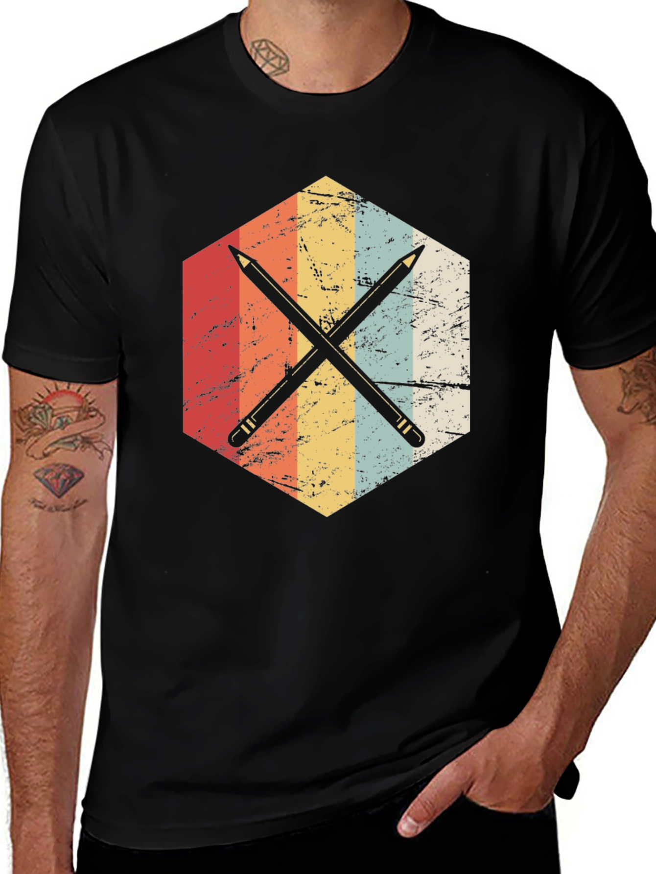 Retro Crossed Pencils Graphic T-Shirt