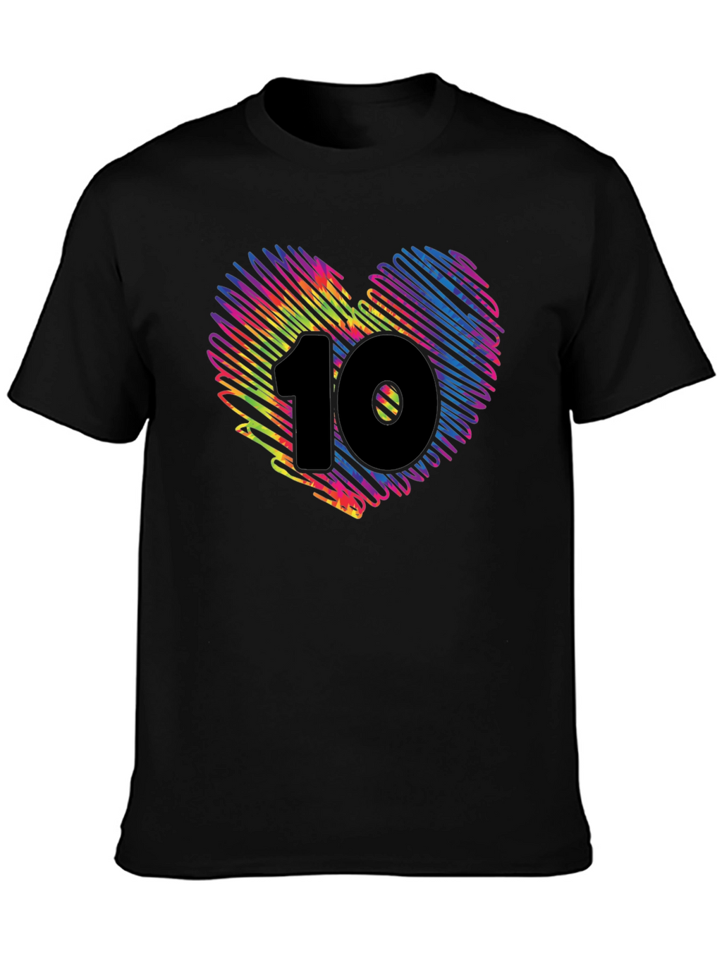 Heart 10 Graphic Tee - Black Cotton Casual Shirt