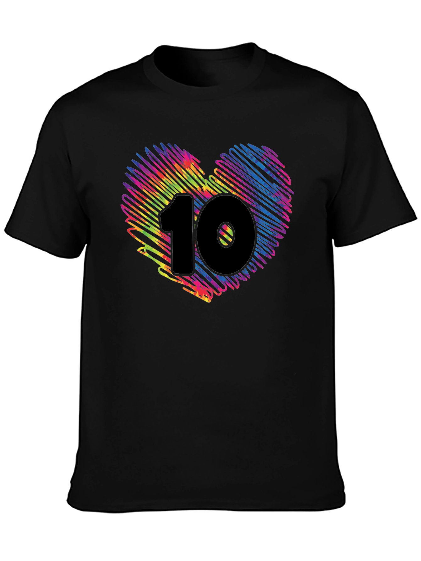 Heart 10 Graphic Tee - Black Cotton Casual Shirt