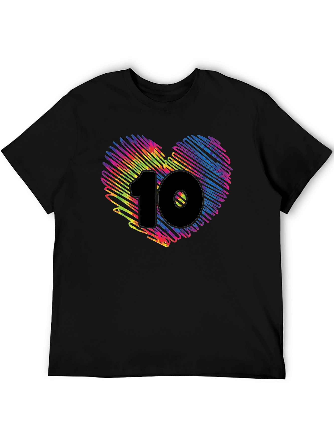 Heart 10 Graphic Tee - Black Cotton Casual Shirt