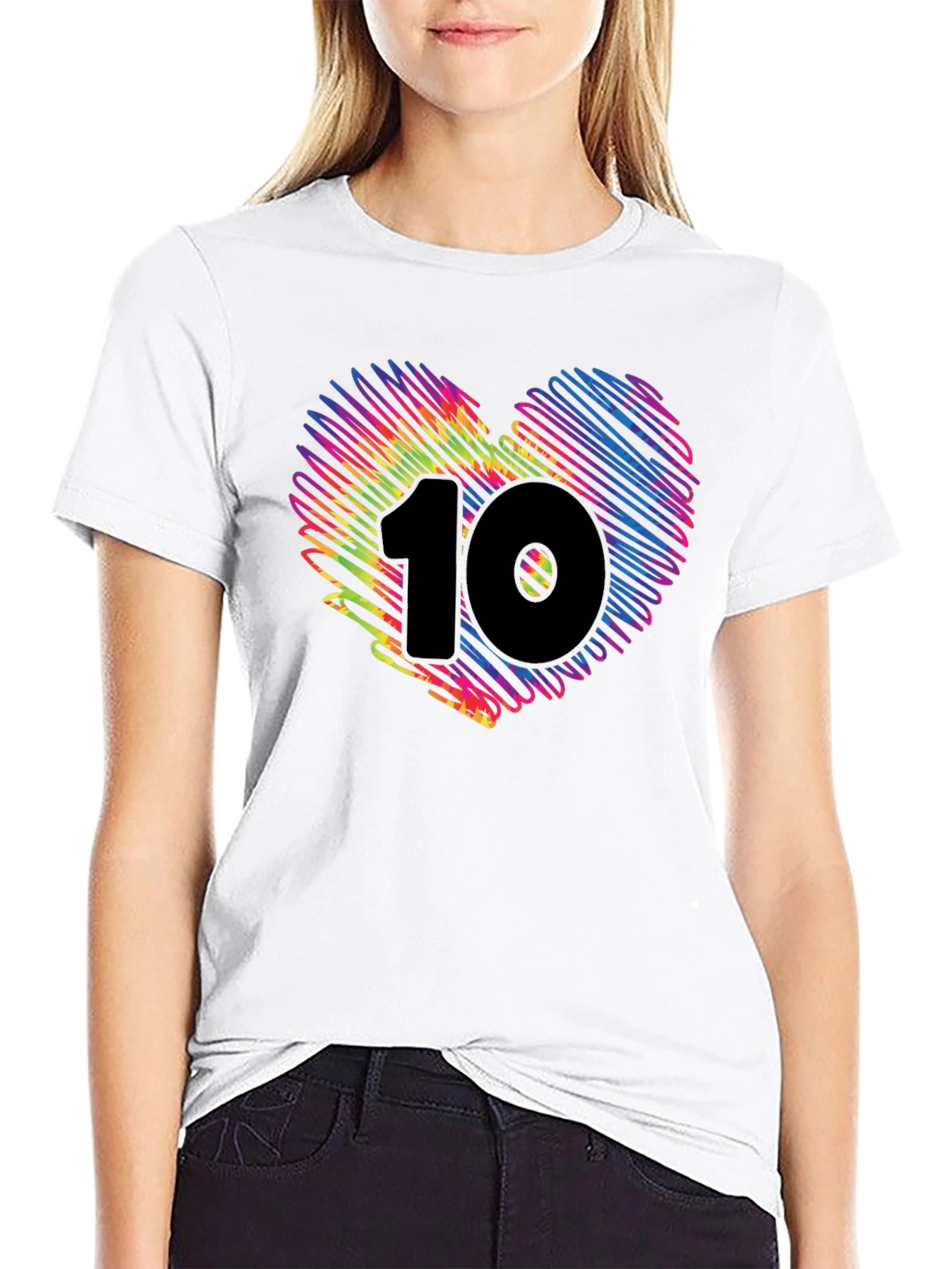 Heart 10 Graphic Tee - Black Cotton Casual Shirt