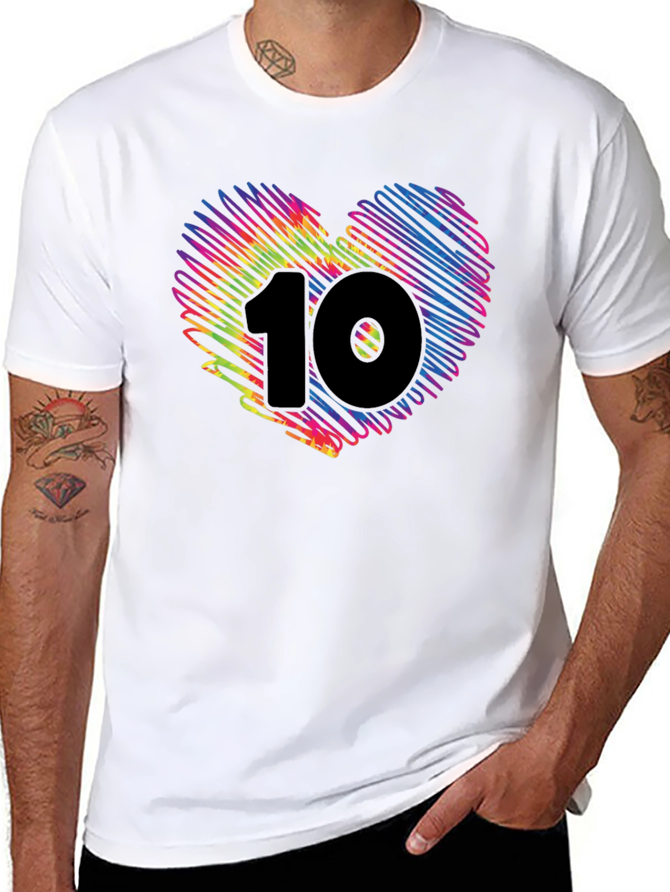 Heart 10 Graphic Tee - Black Cotton Casual Shirt