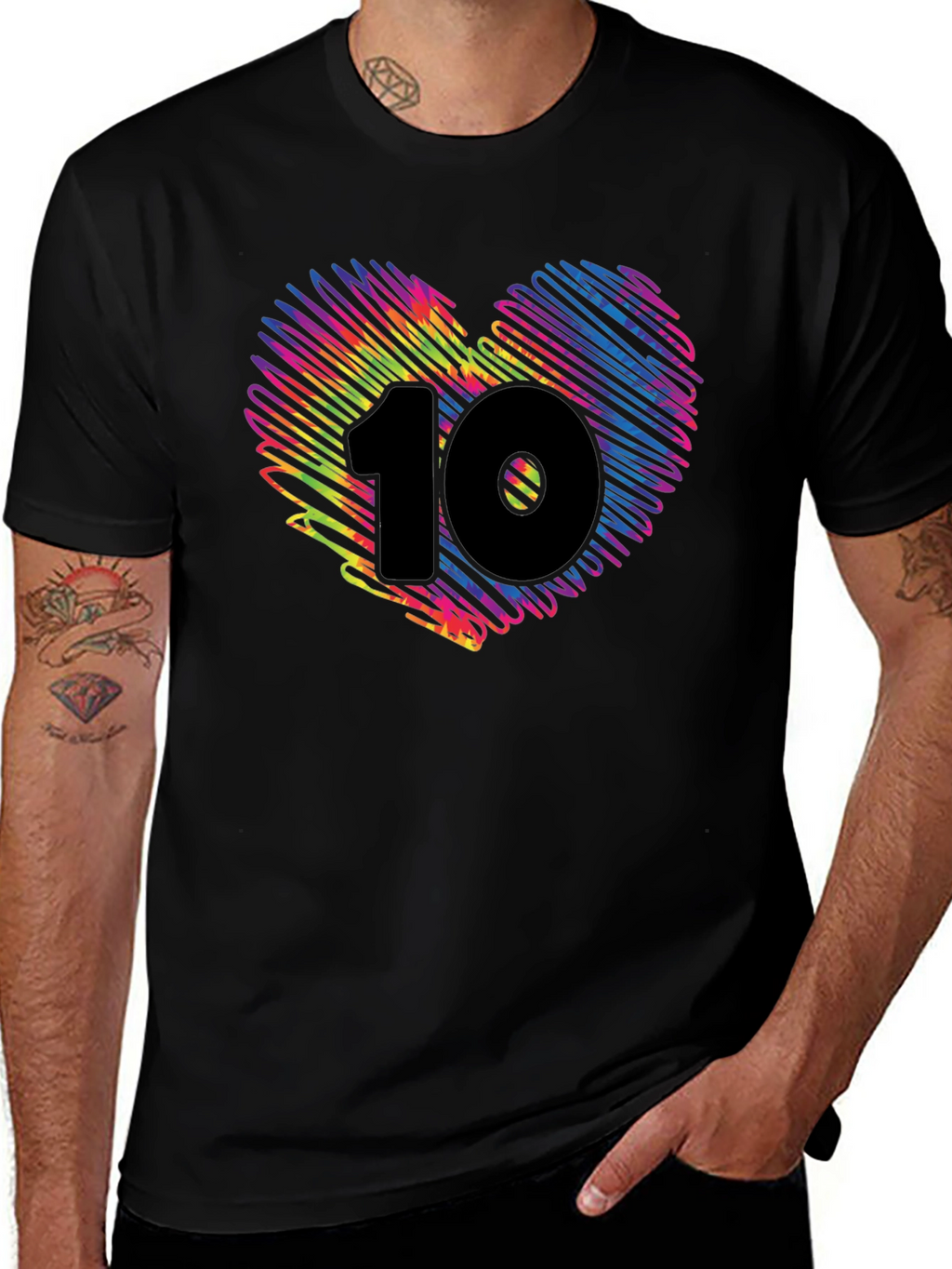 Heart 10 Graphic Tee - Black Cotton Casual Shirt