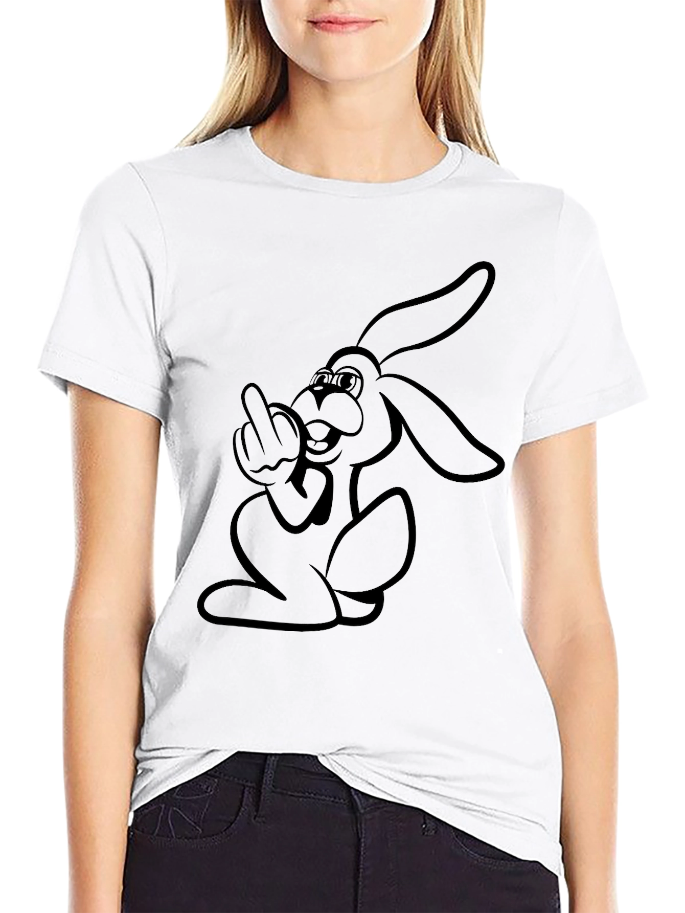 Rebellious Rabbit Graphic Tee - Black Cotton