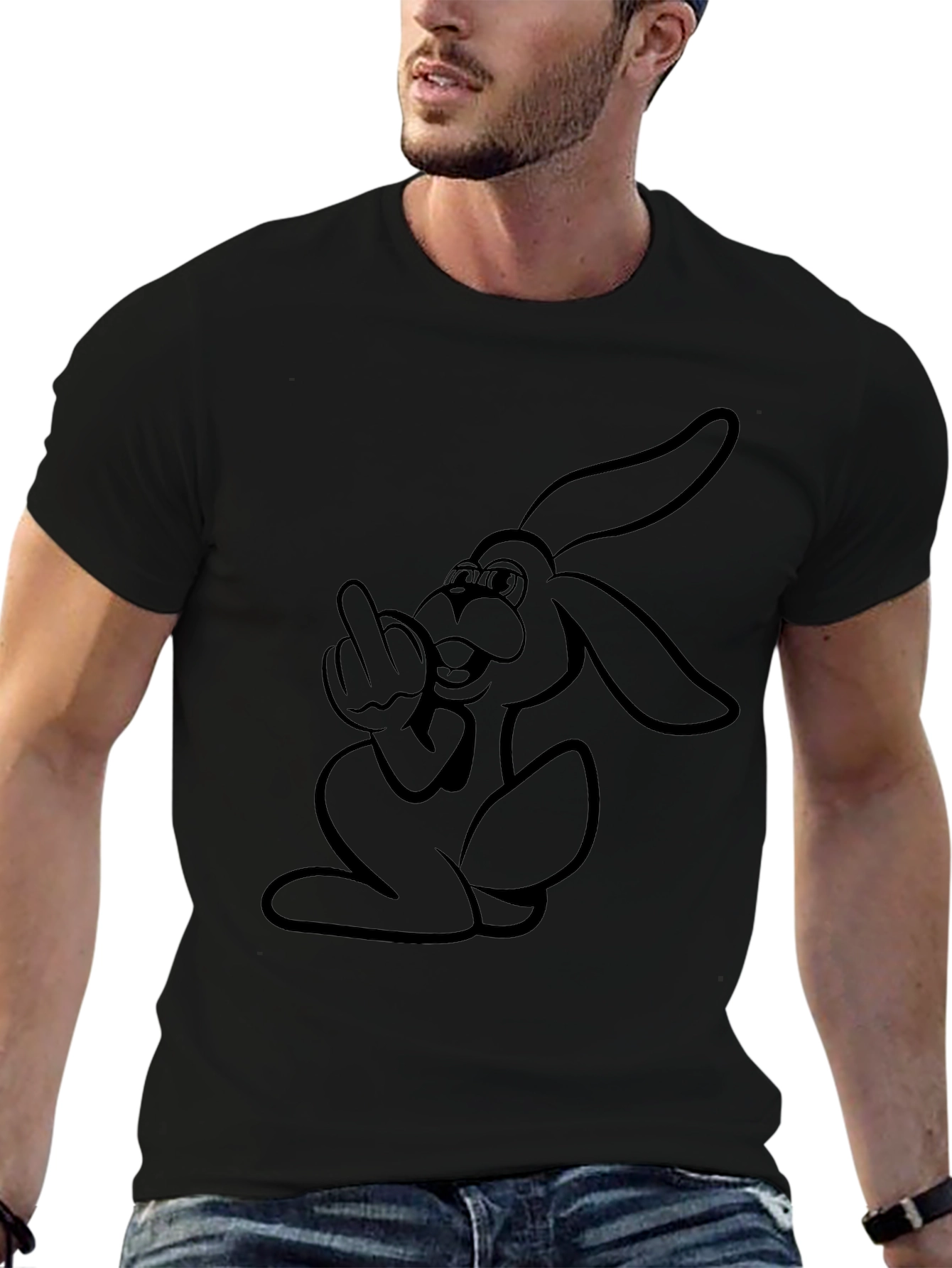 Rebellious Rabbit Graphic Tee - Black Cotton