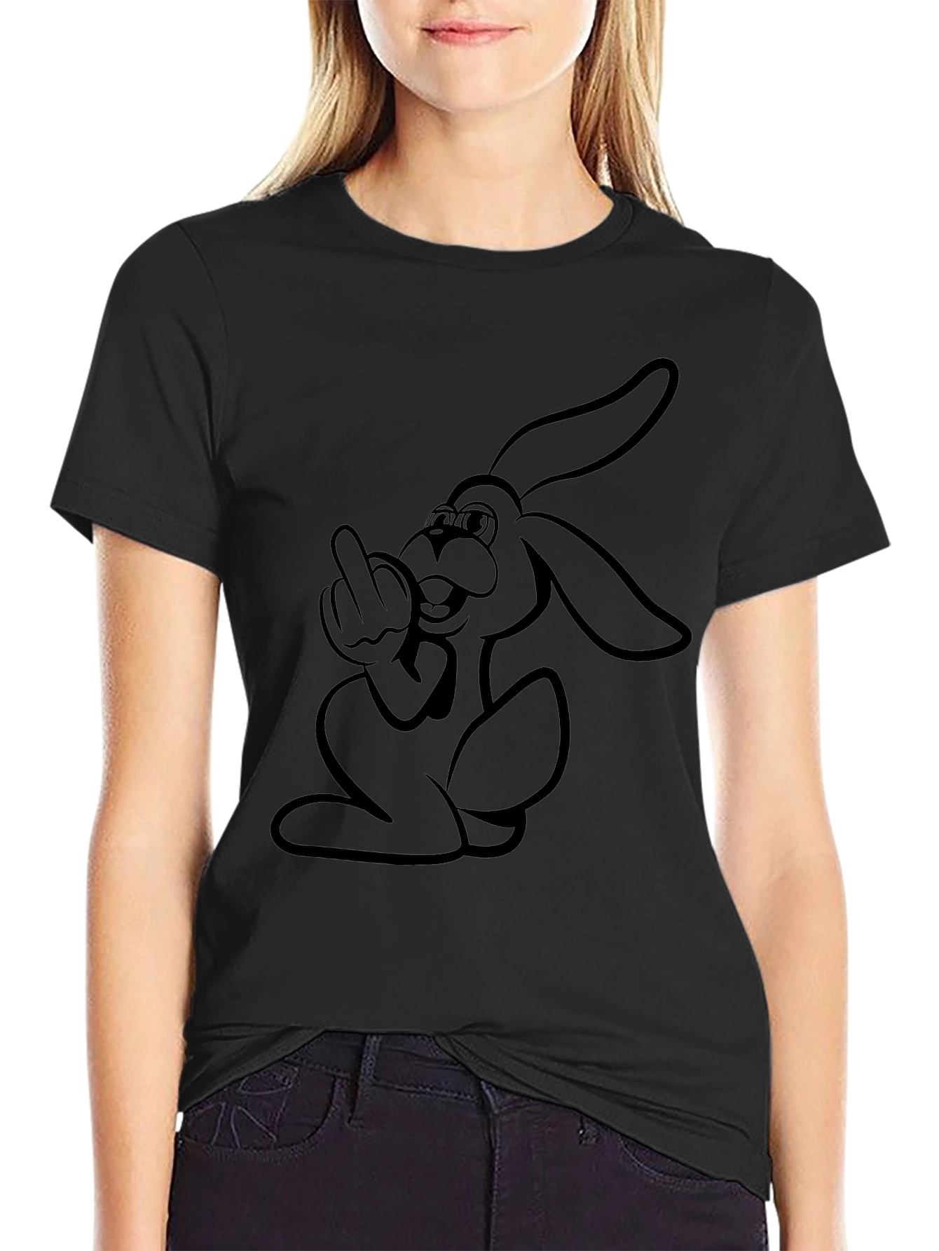 Rebellious Rabbit Graphic Tee - Black Cotton