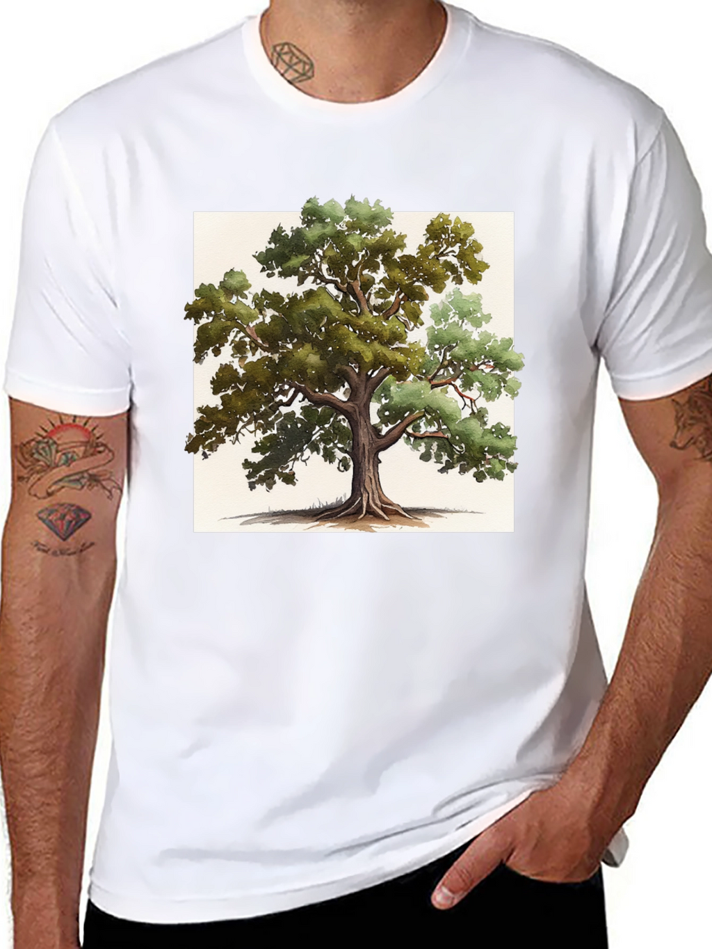 Nature-Inspired Tree Graphic Tee - Soft Black Cotton