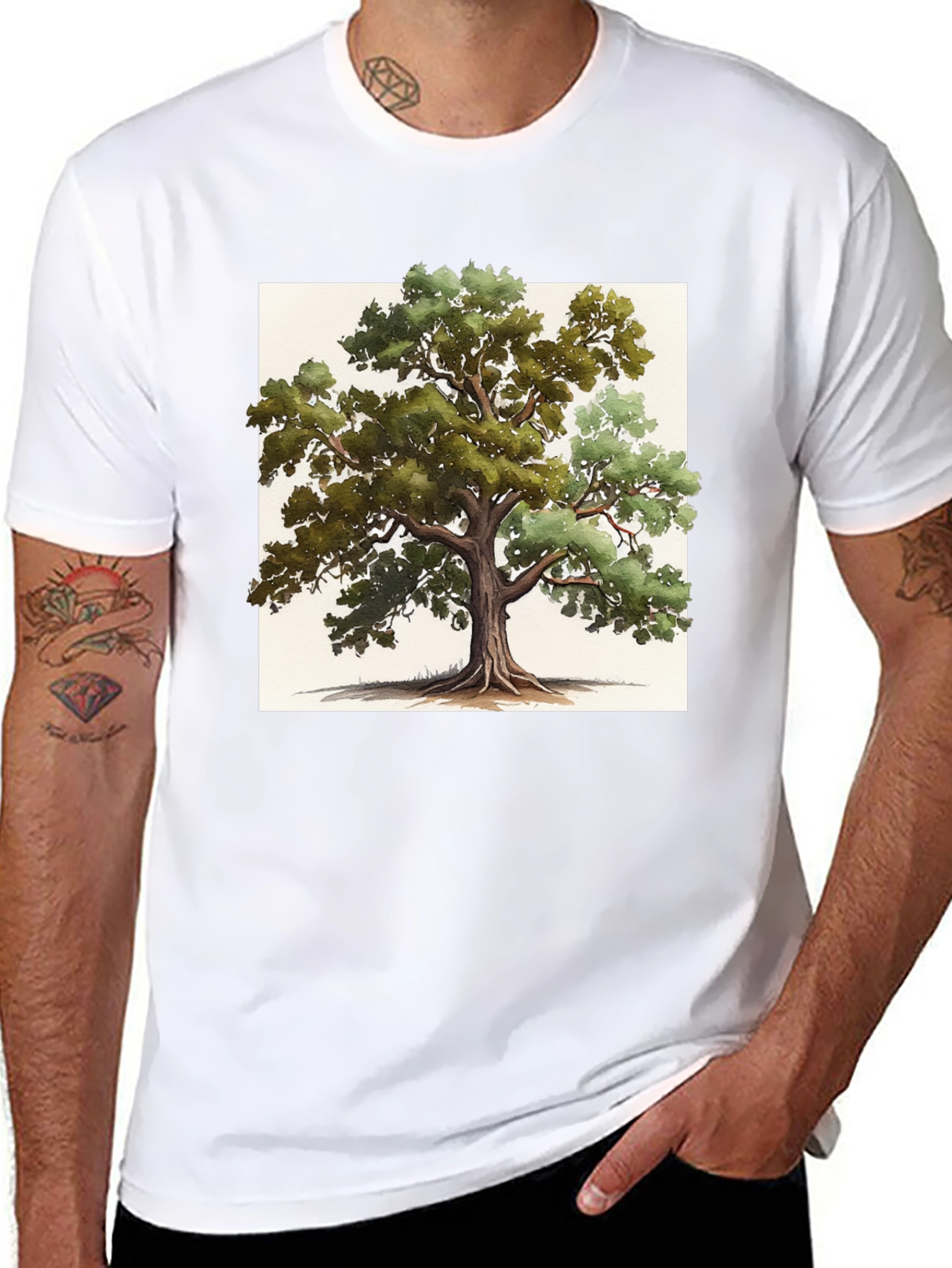 Nature-Inspired Tree Graphic Tee - Soft Black Cotton