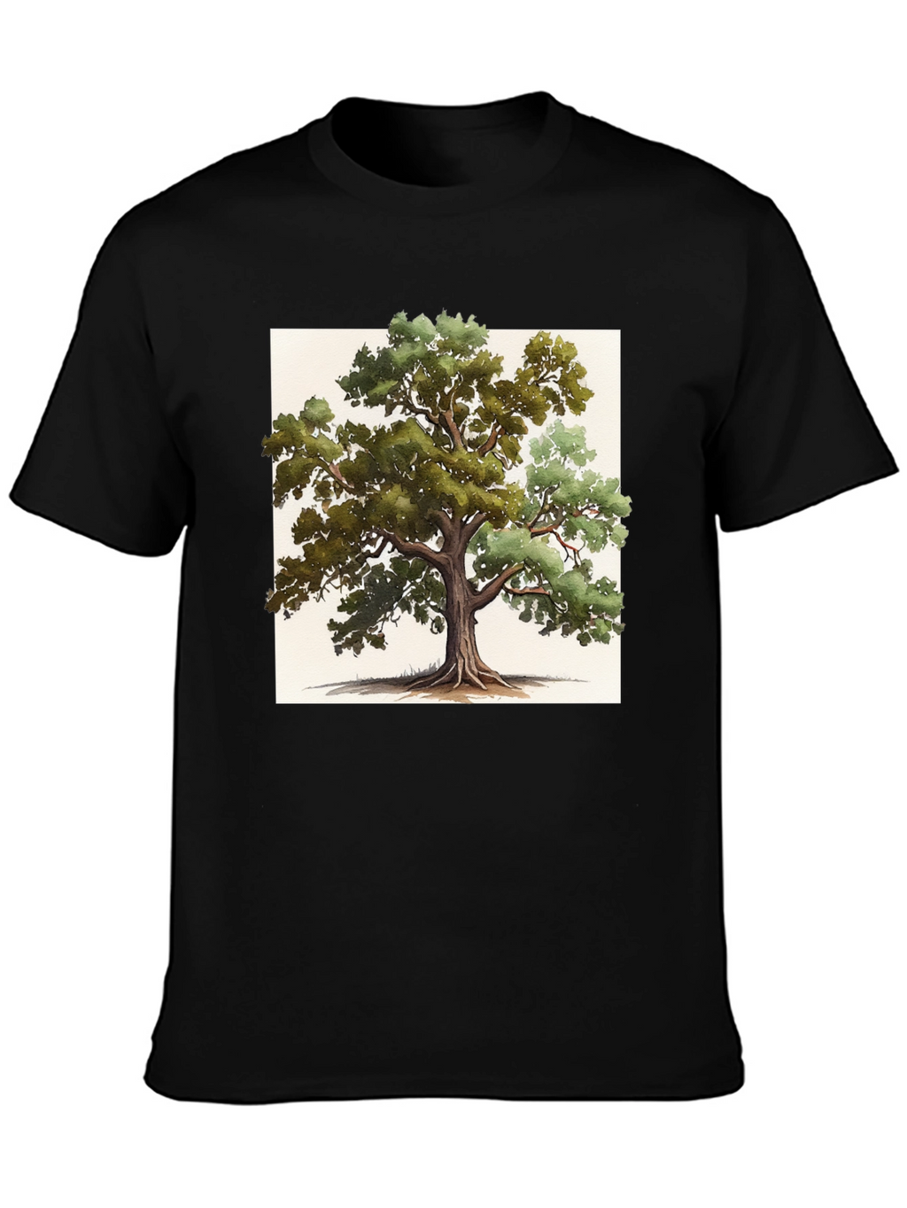 Nature-Inspired Tree Graphic Tee - Soft Black Cotton