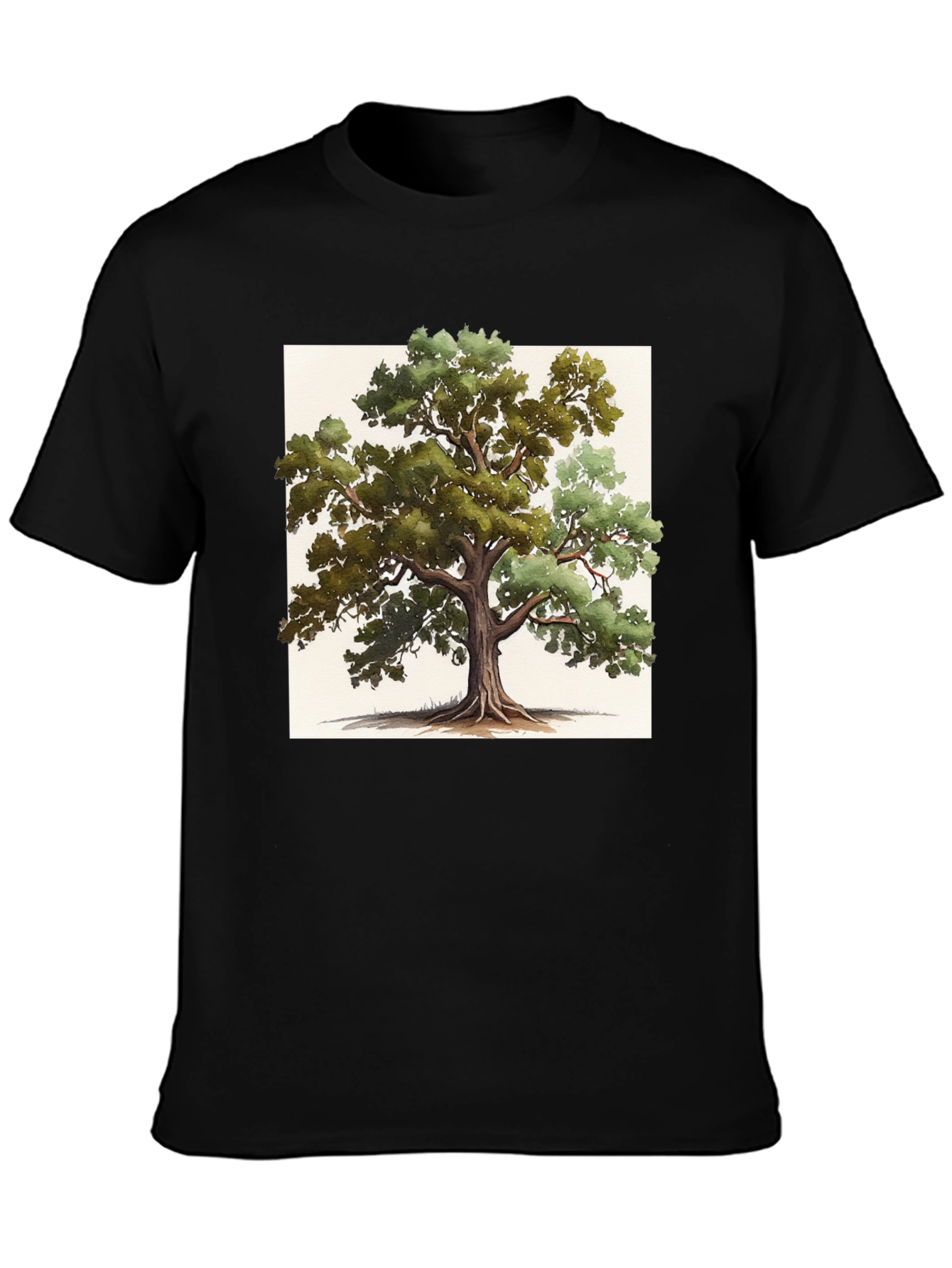 Nature-Inspired Tree Graphic Tee - Soft Black Cotton